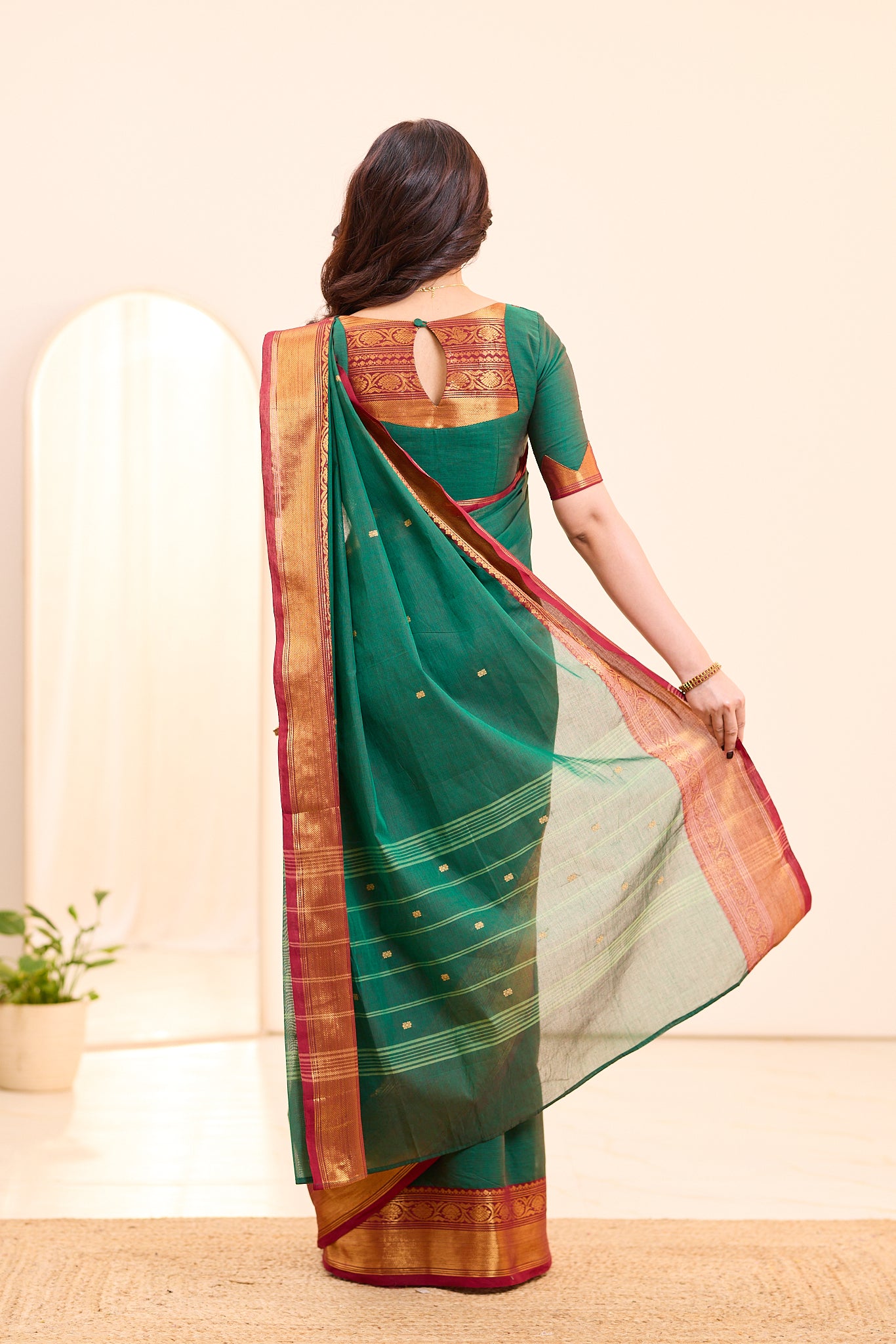 Evergreen Teal Green Chettinad Cotton Saree