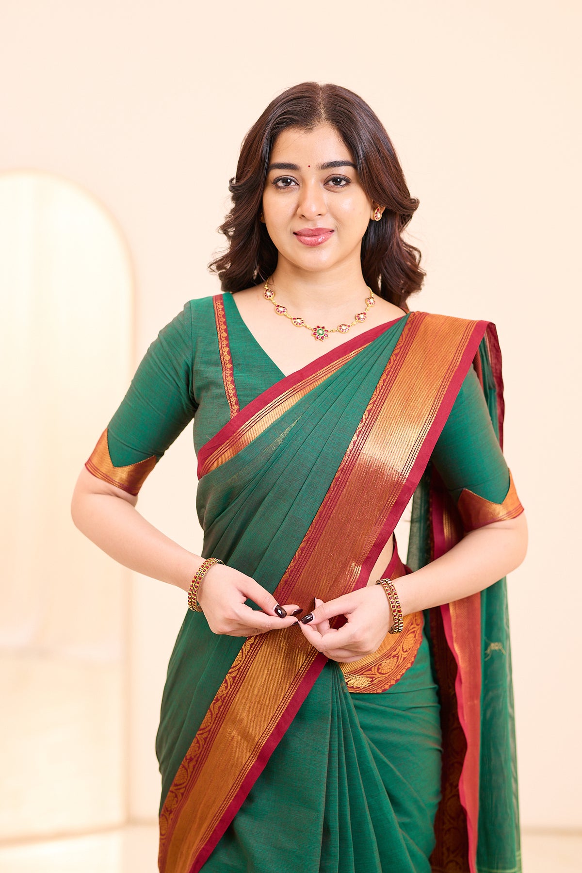 Evergreen Teal Green Chettinad Cotton Saree
