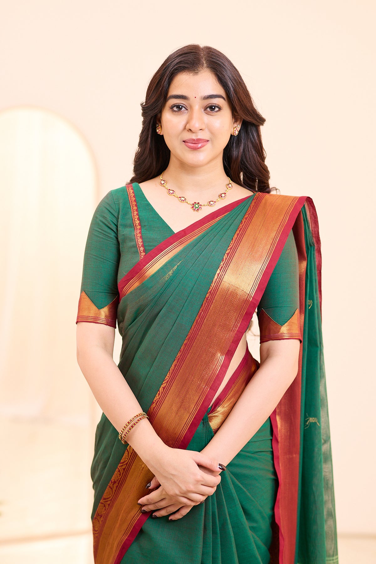 Evergreen Teal Green Chettinad Cotton Saree