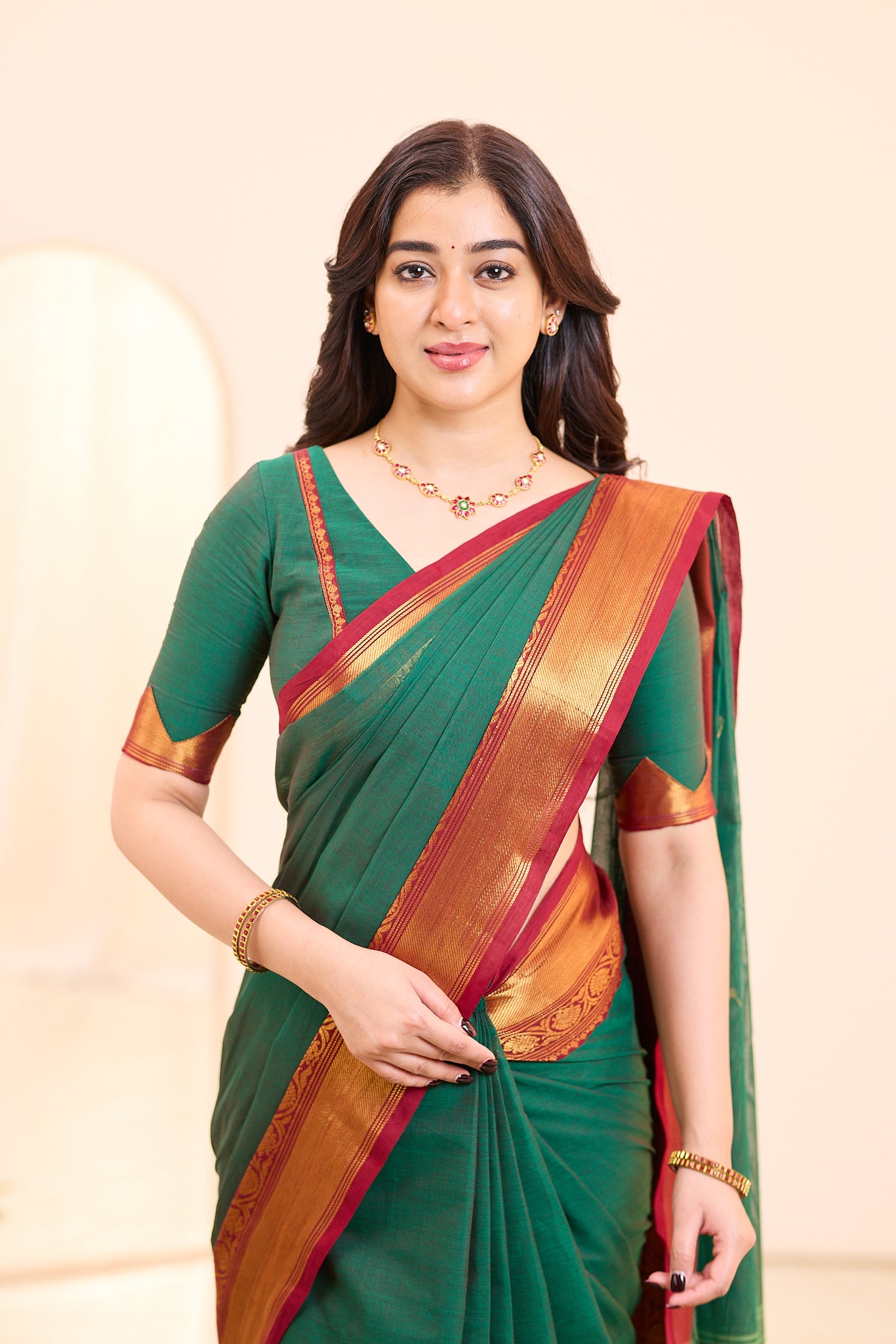 Evergreen Teal Green Chettinad Cotton Saree