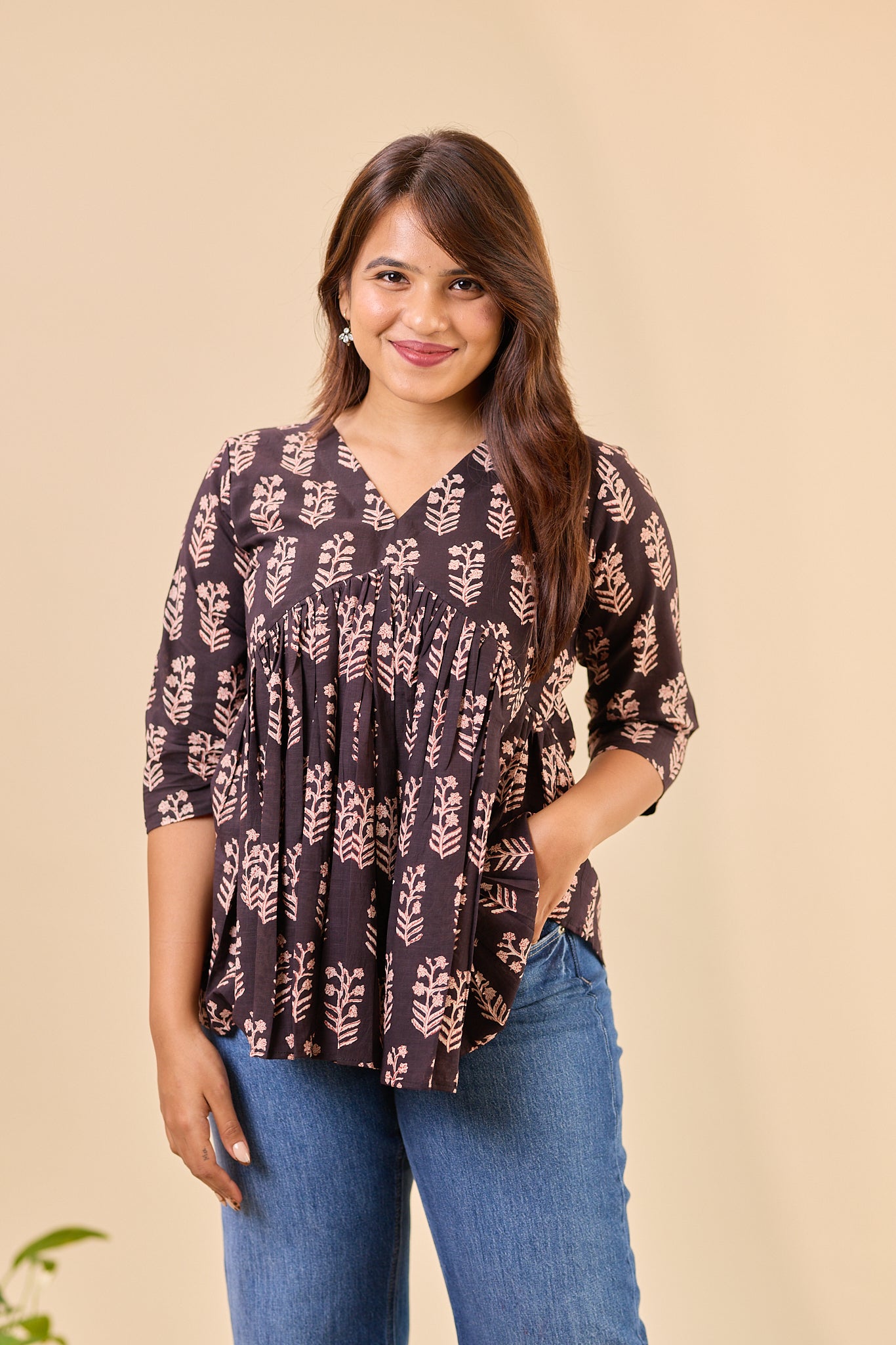 Black Bagru Block Printed Alia Cut Short Kurti