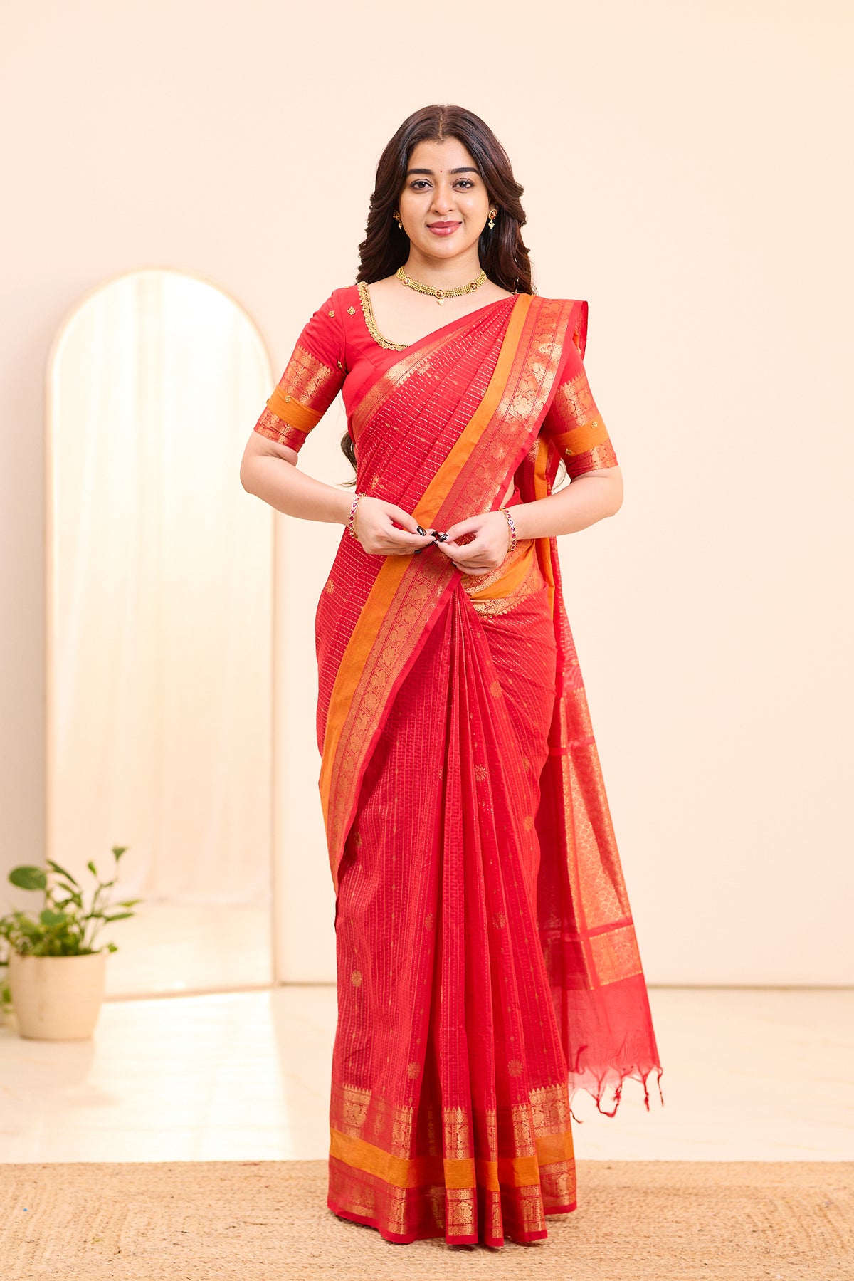 Paprika Red Chettinad Cotton Saree