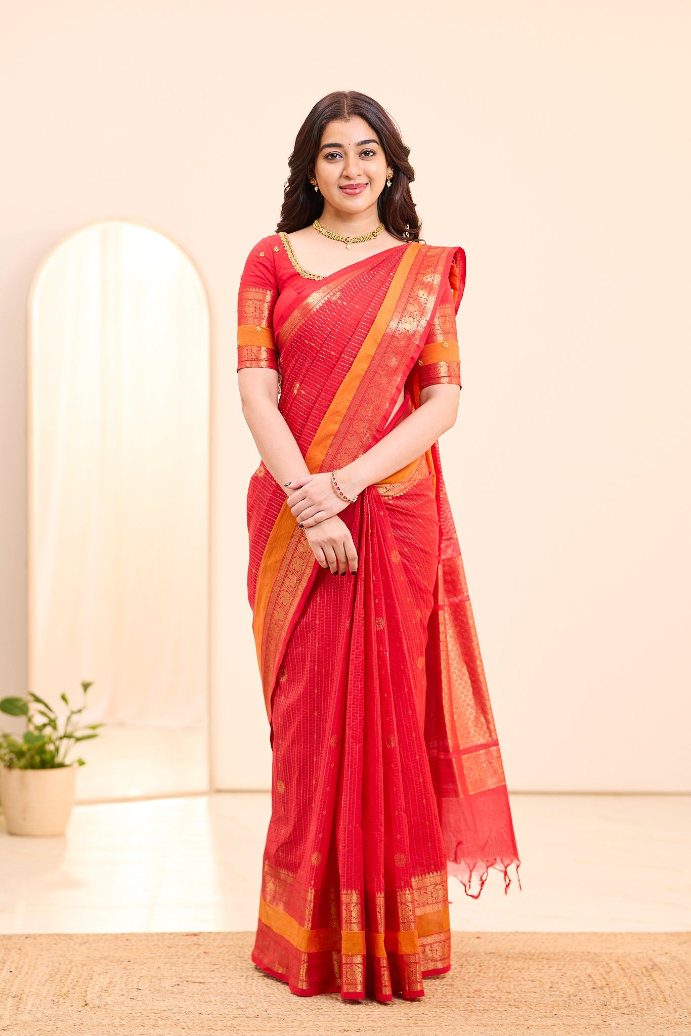 Paprika Red Chettinad Cotton Saree