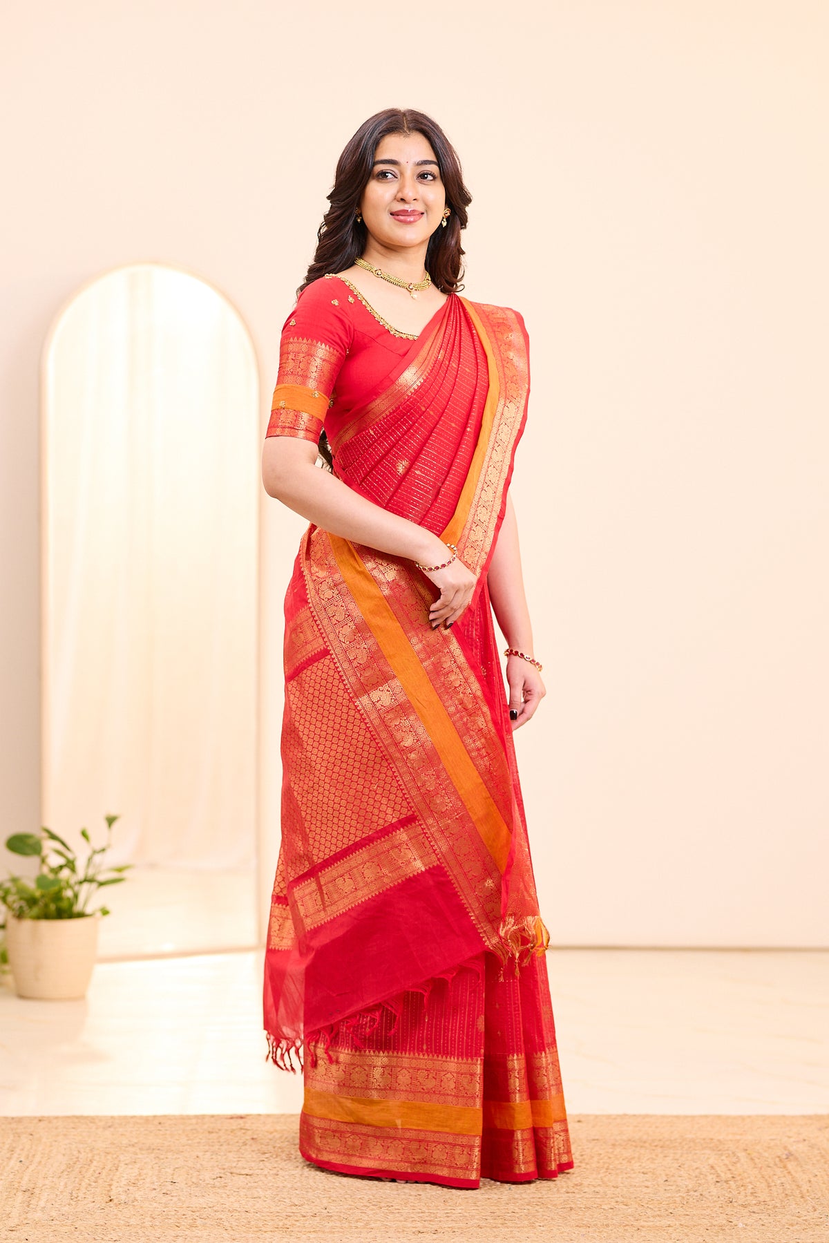 Paprika Red Chettinad Cotton Saree