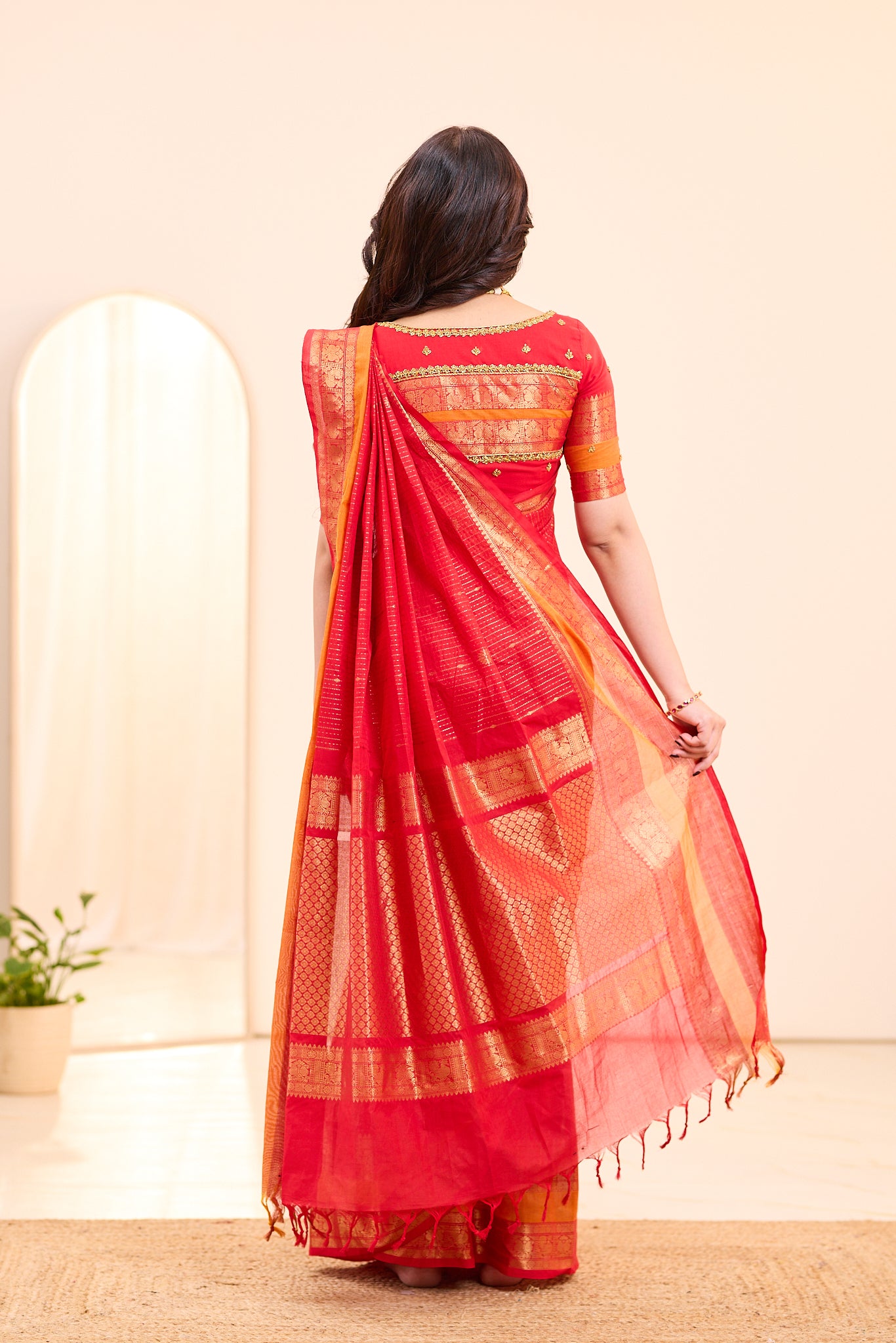 Paprika Red Chettinad Cotton Saree