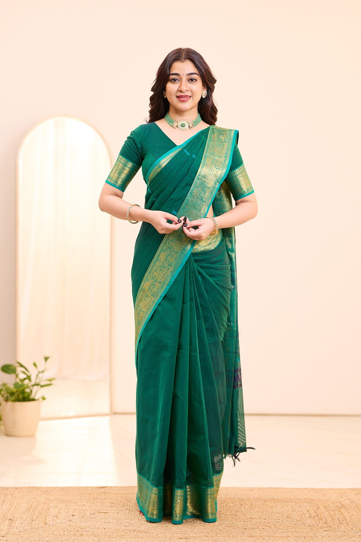 Seaglass Teal Green Chettinad Cotton saree