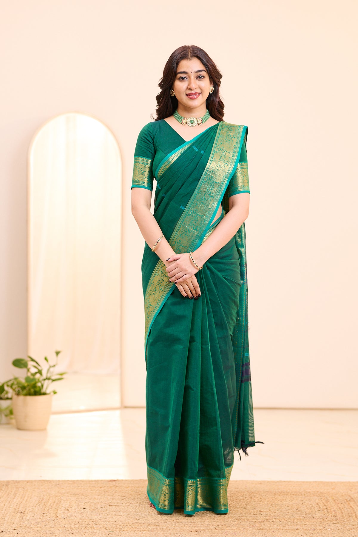 Seaglass Teal Green Chettinad Cotton saree