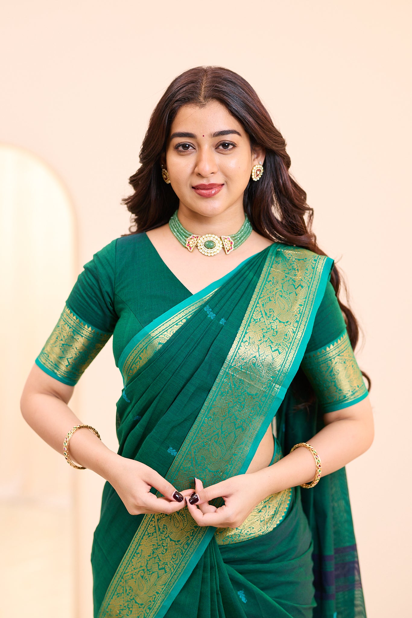Seaglass Teal Green Chettinad Cotton saree