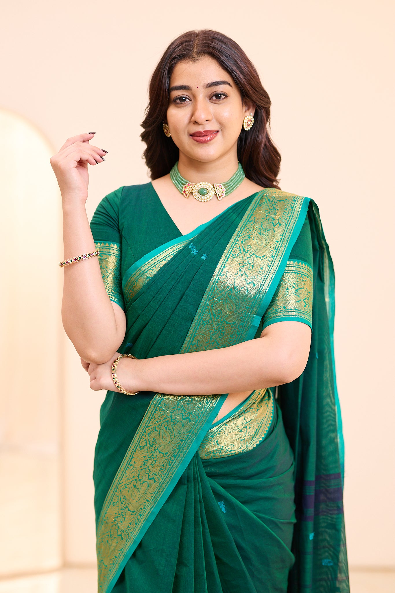 Seaglass Teal Green Chettinad Cotton saree