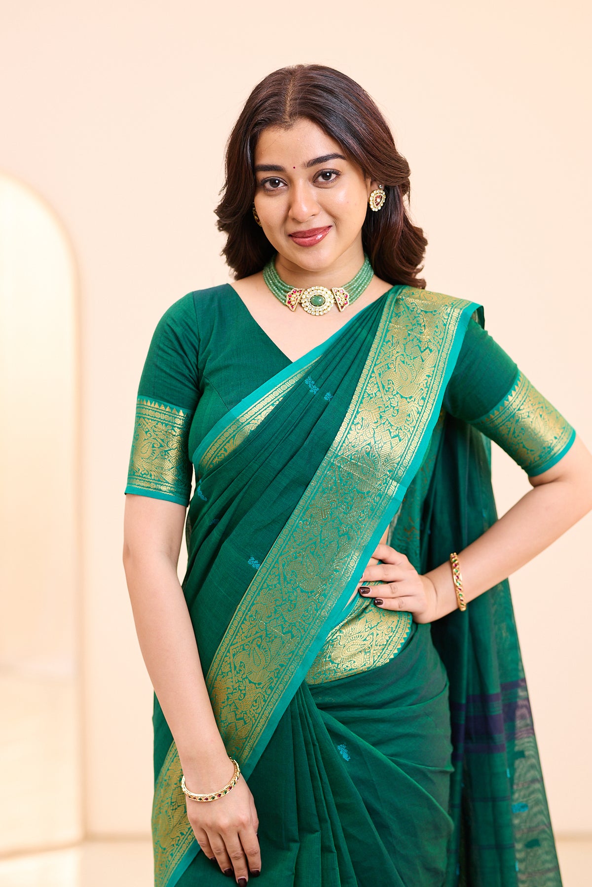 Seaglass Teal Green Chettinad Cotton saree