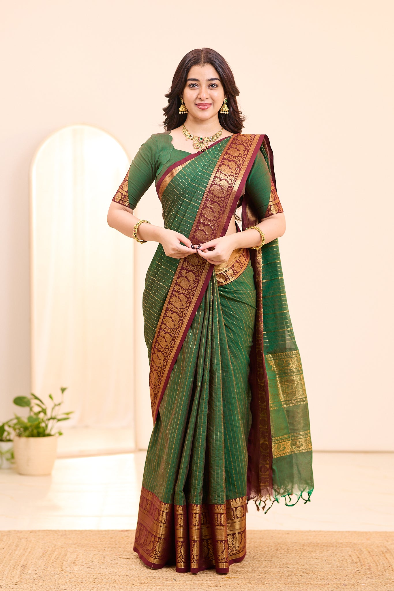 Betel Green Chettinad cotton saree