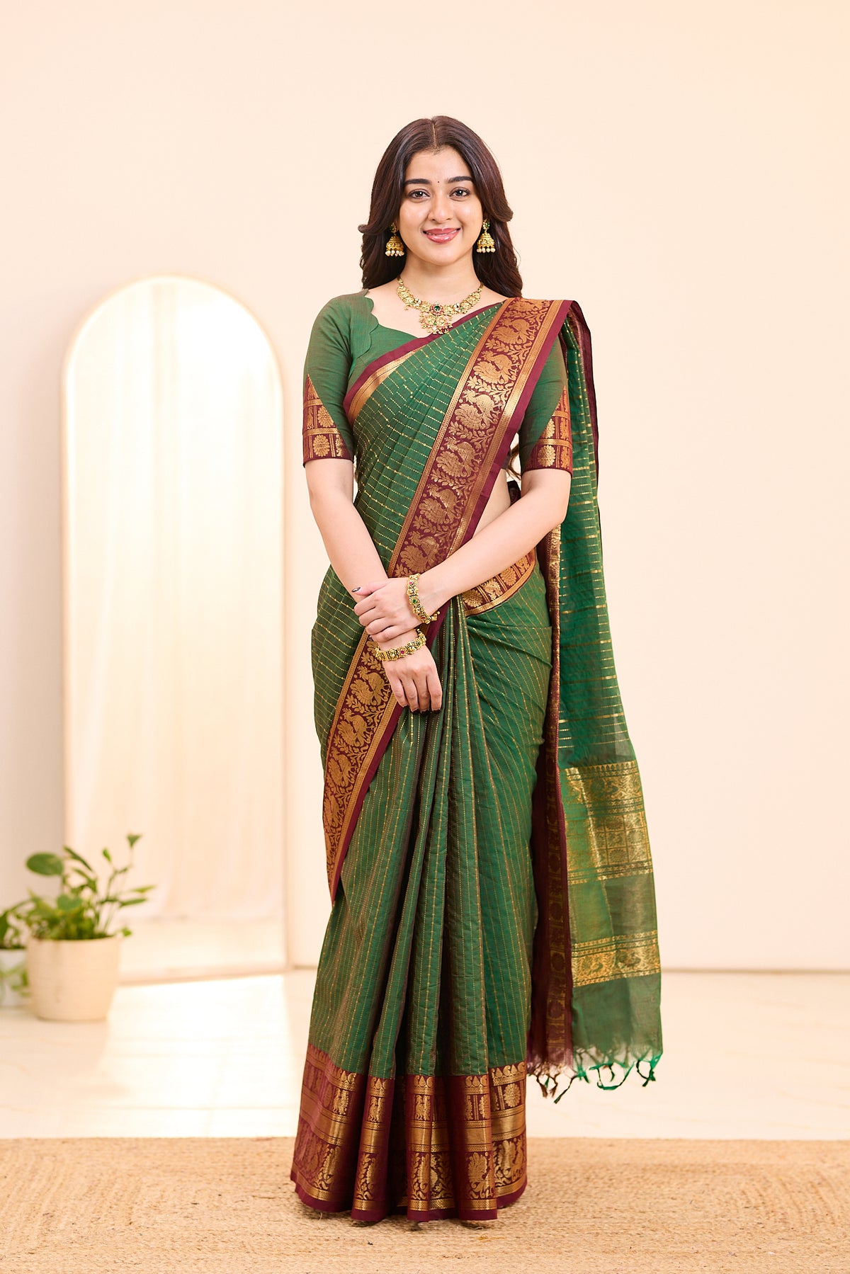 Betel Green Chettinad cotton saree