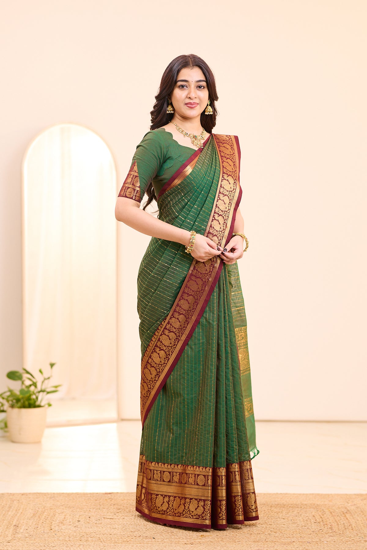 Betel Green Chettinad cotton saree