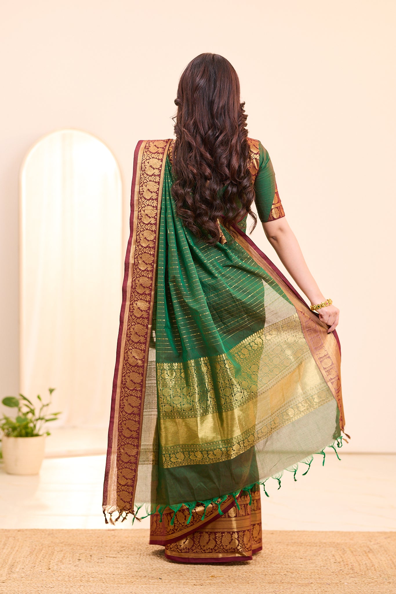 Betel Green Chettinad cotton saree