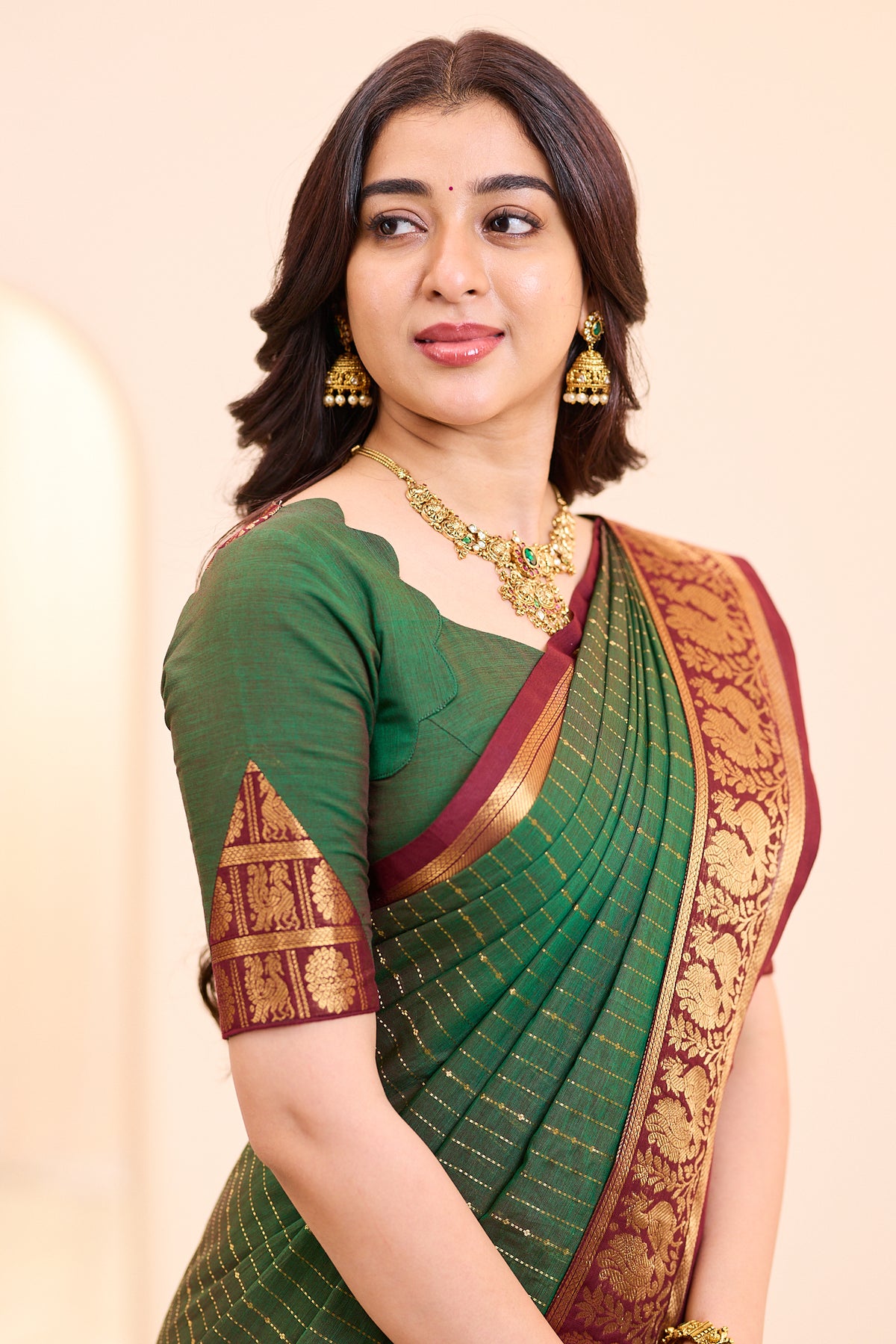 Betel Green Chettinad cotton saree