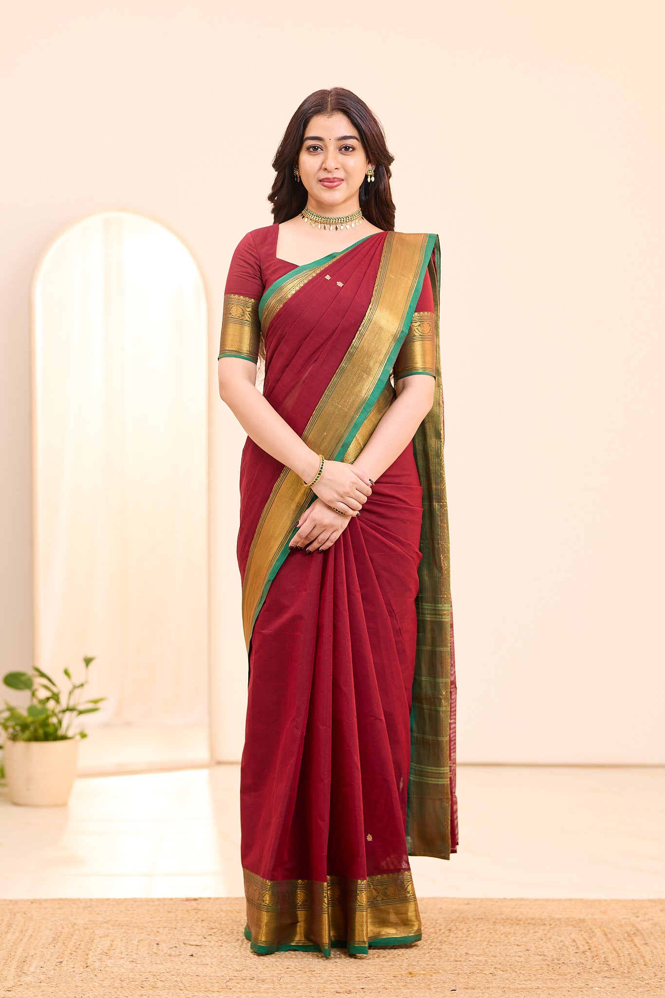 Velvet Maroon Chettinad Cotton Saree