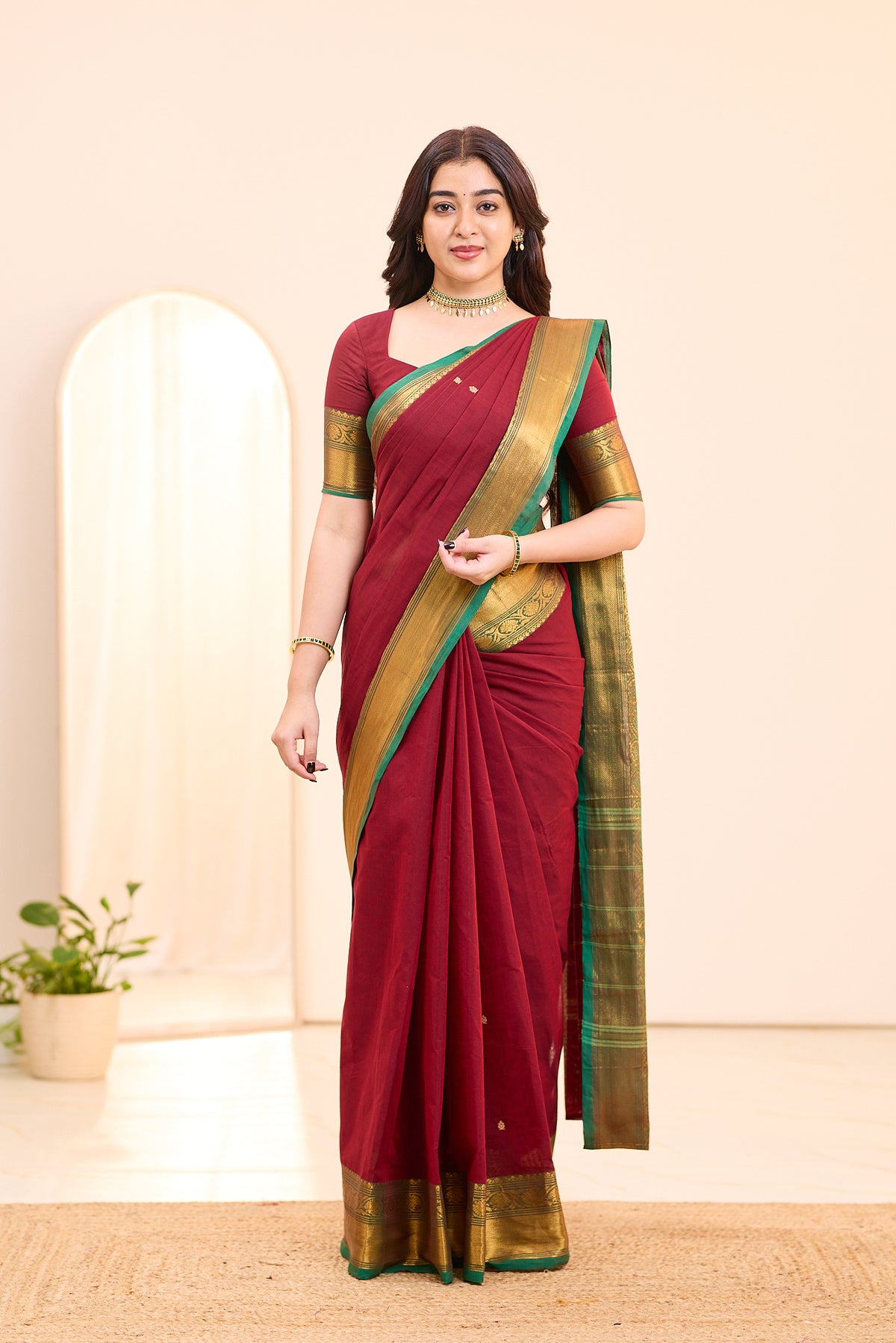 Velvet Maroon Chettinad Cotton Saree