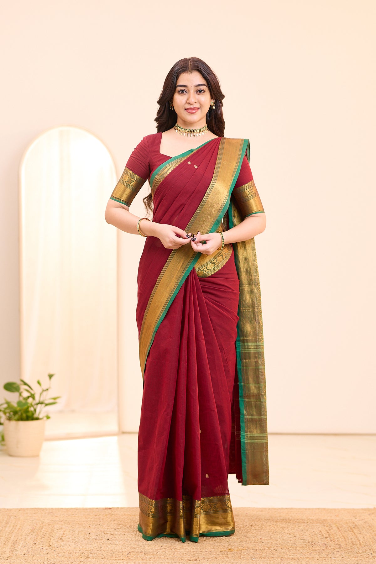 Velvet Maroon Chettinad Cotton Saree