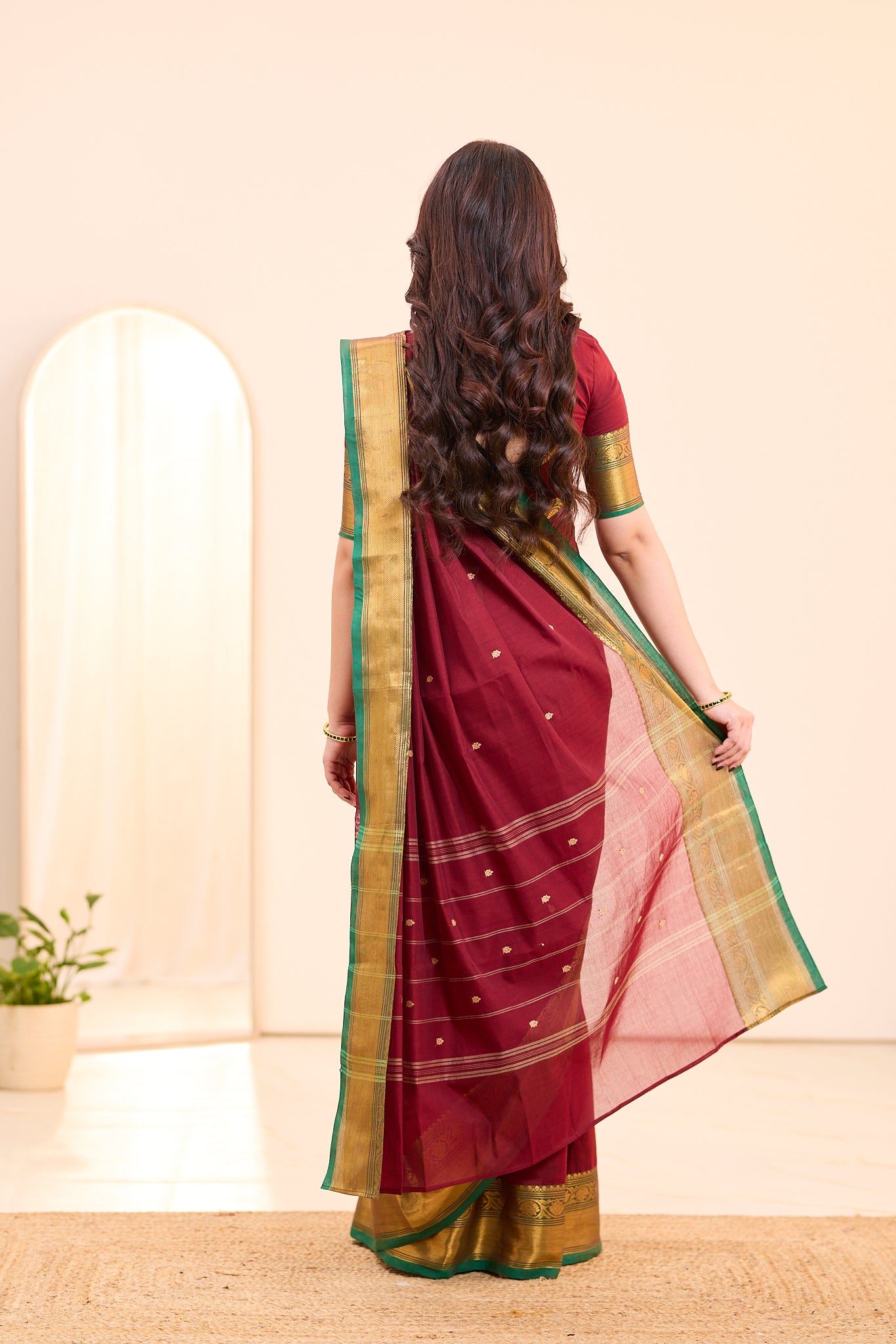 Velvet Maroon Chettinad Cotton Saree
