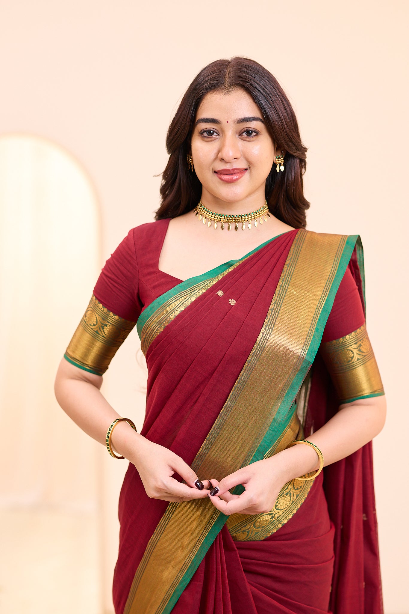 Velvet Maroon Chettinad Cotton Saree