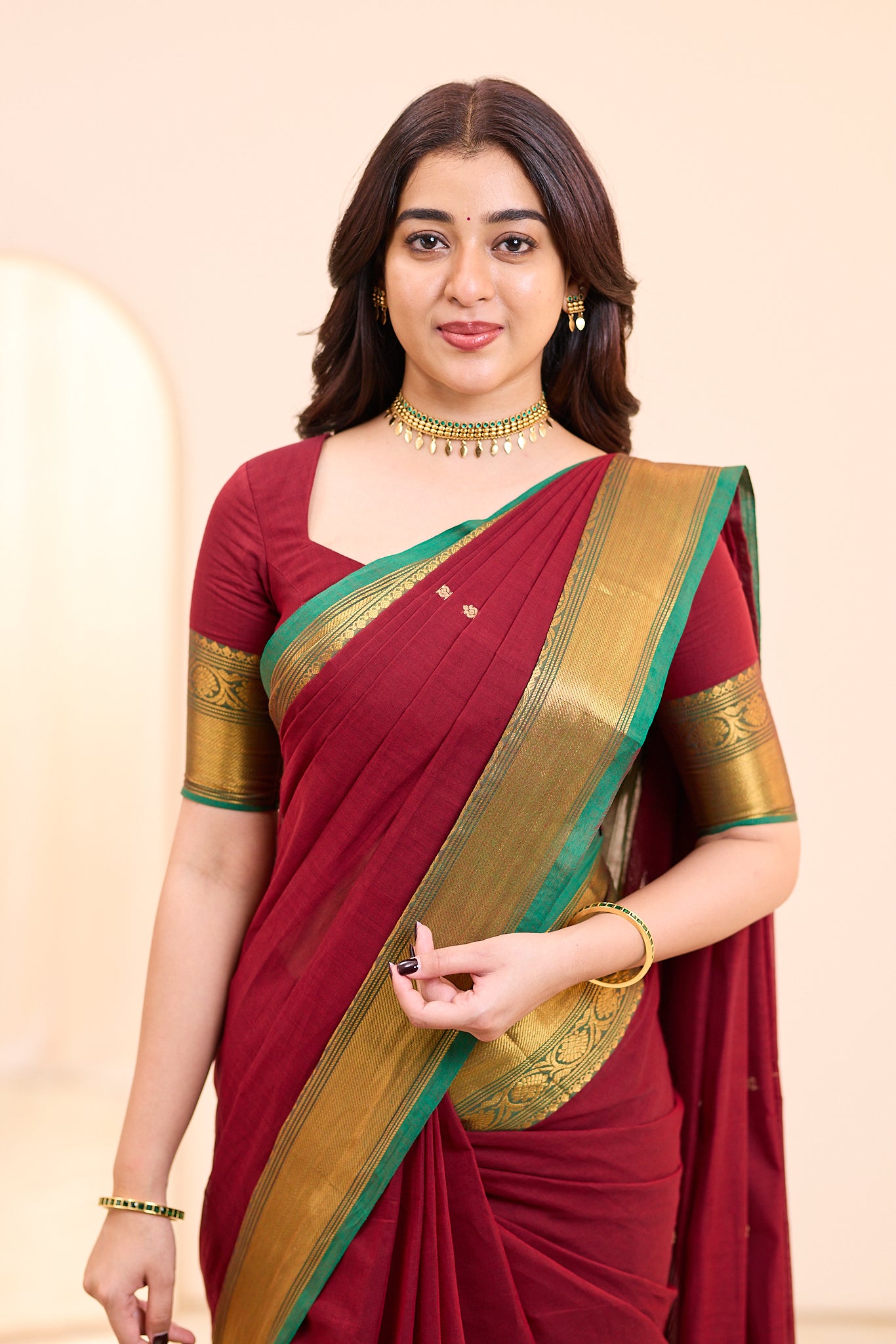 Velvet Maroon Chettinad Cotton Saree
