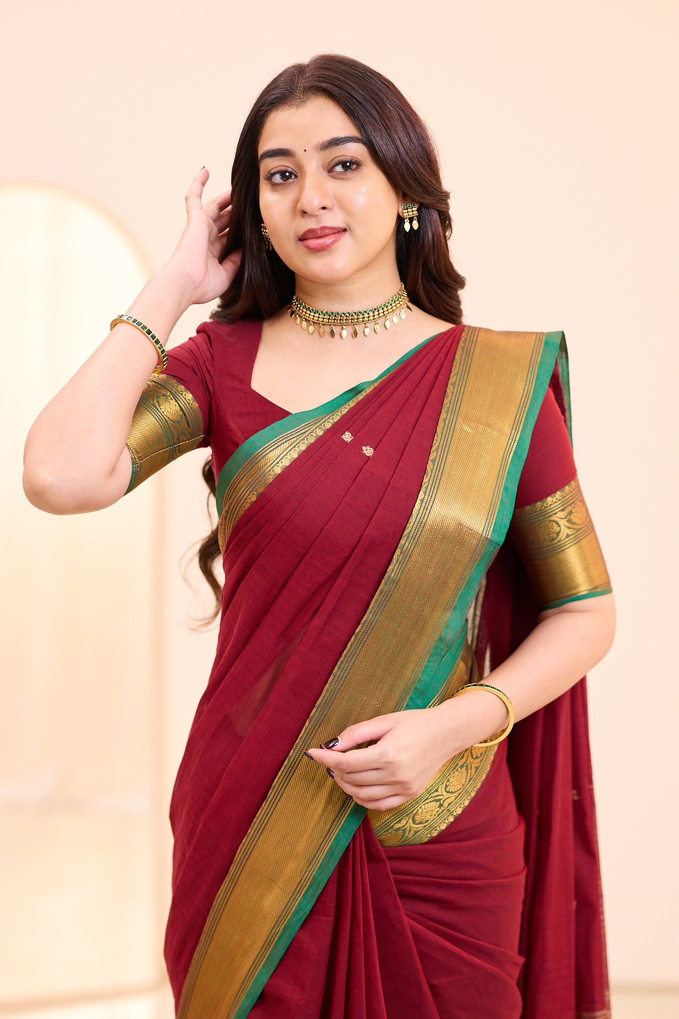 Velvet Maroon Chettinad Cotton Saree