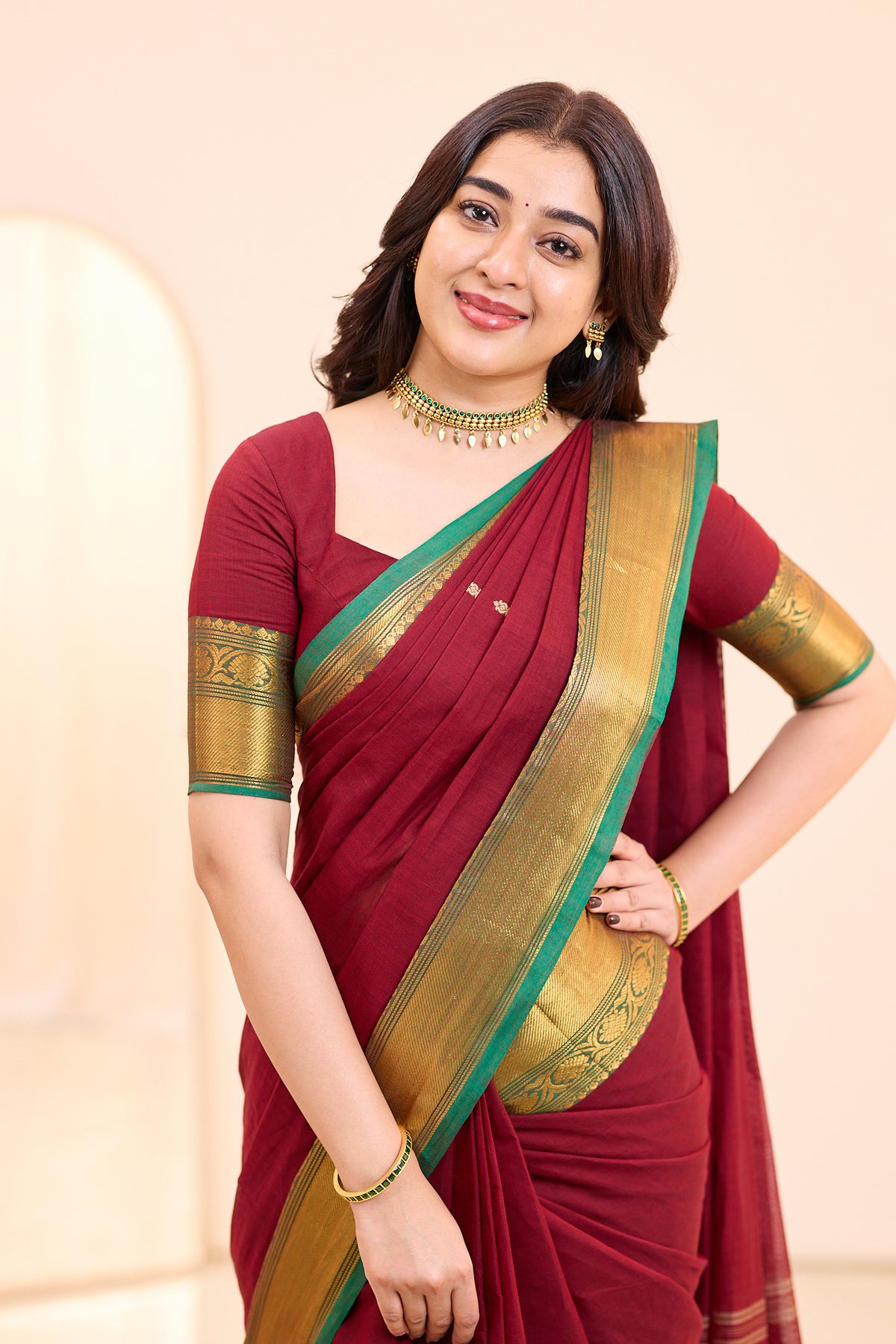 Velvet Maroon Chettinad Cotton Saree