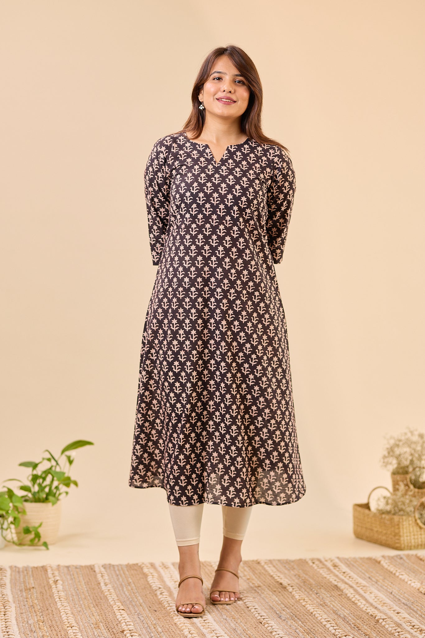 Black A-Line Bagru Hand- Block Printed Kurti