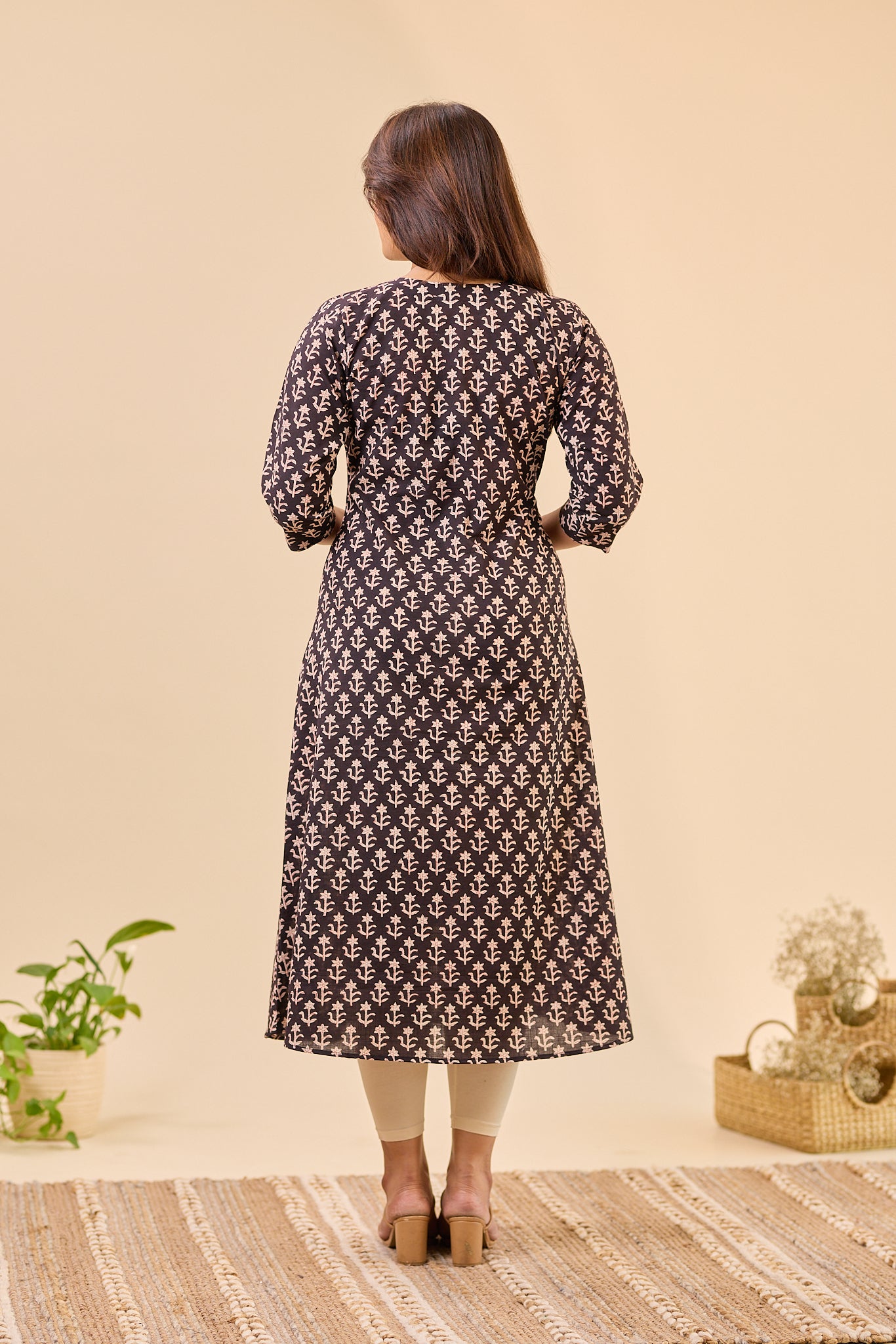 Black A-Line Bagru Hand- Block Printed Kurti