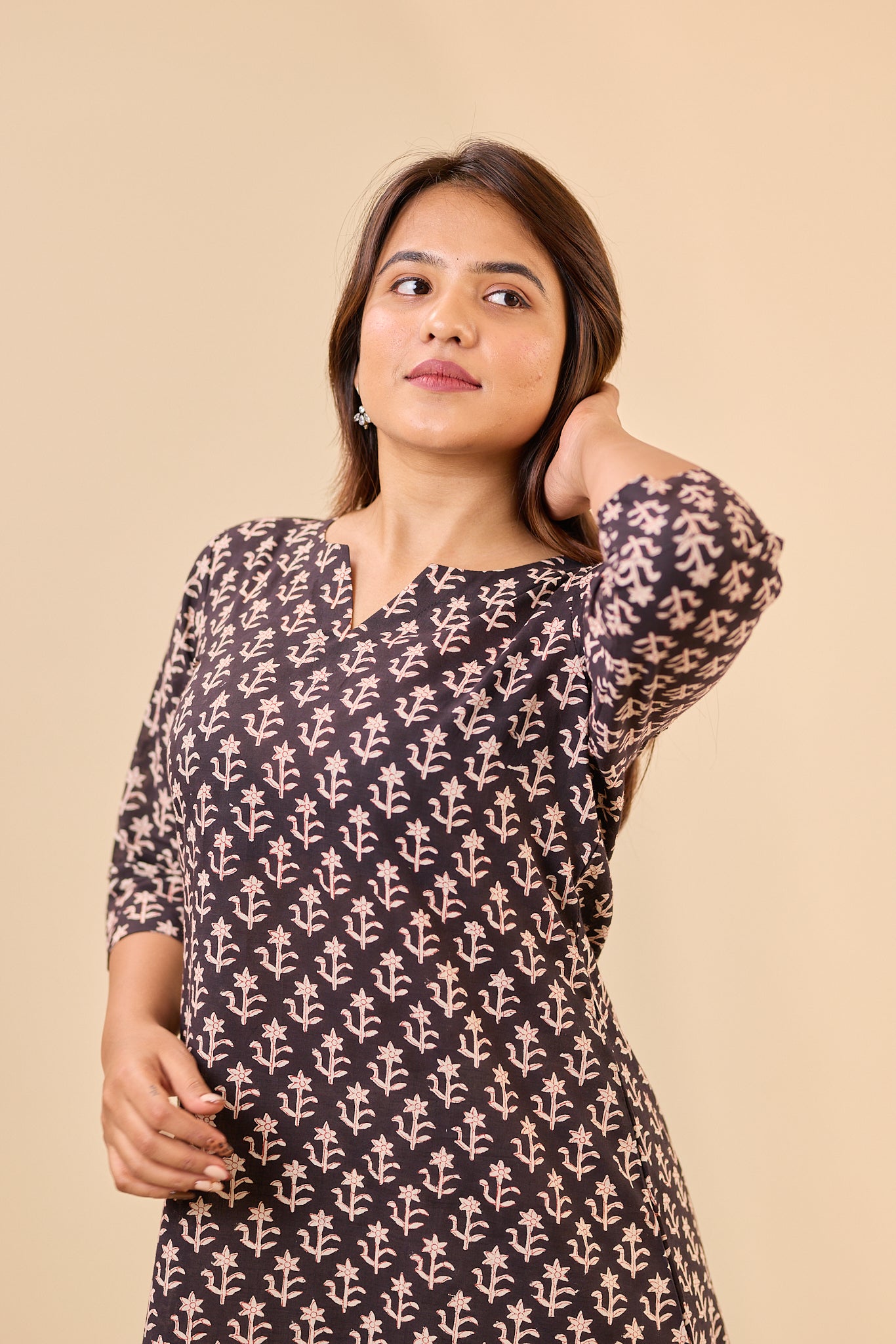 Black A-Line Bagru Hand- Block Printed Kurti
