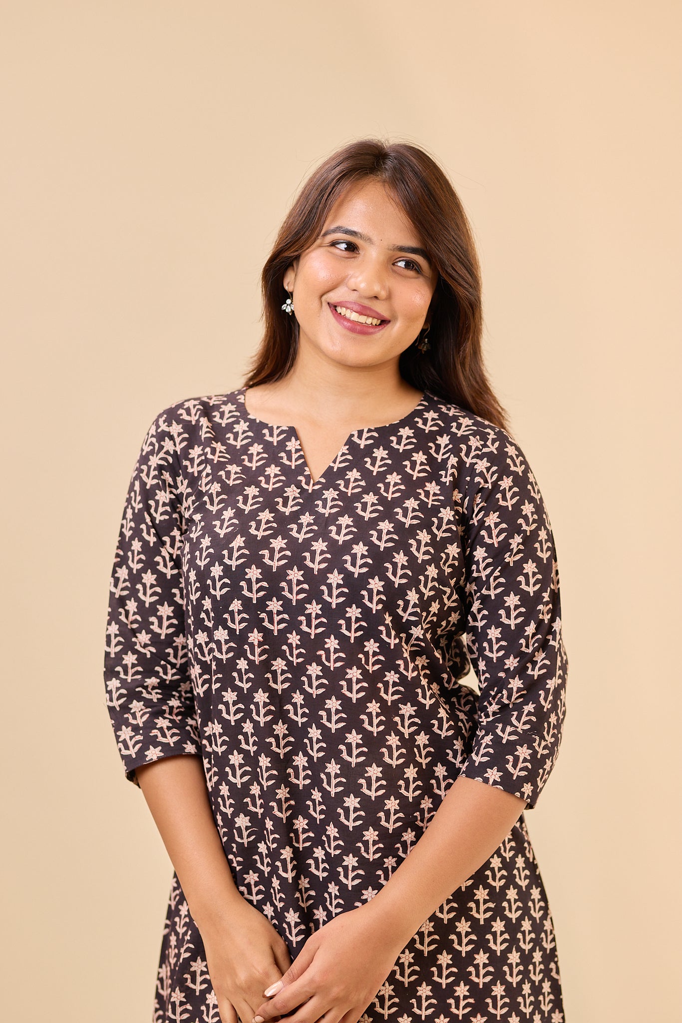 Black A-Line Bagru Hand- Block Printed Kurti