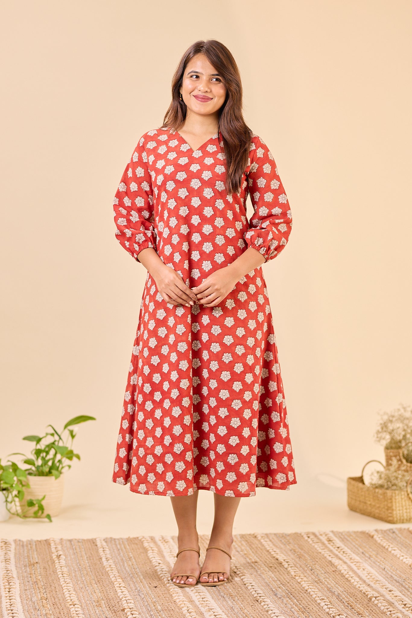 Maroon Bagru Hand- Block Printed Dress