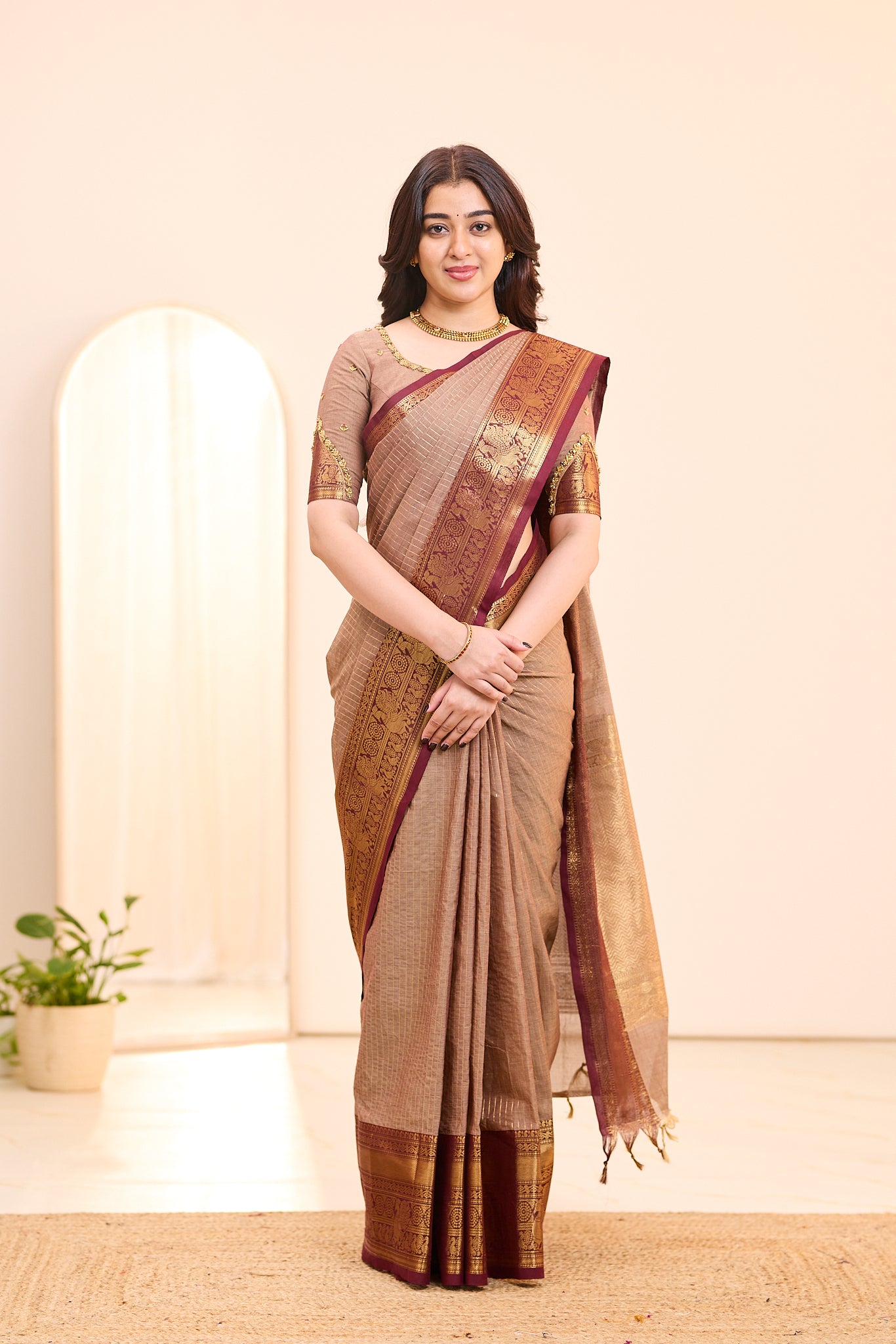Earthy Cocoa Brown Chettinad Cotton Saree