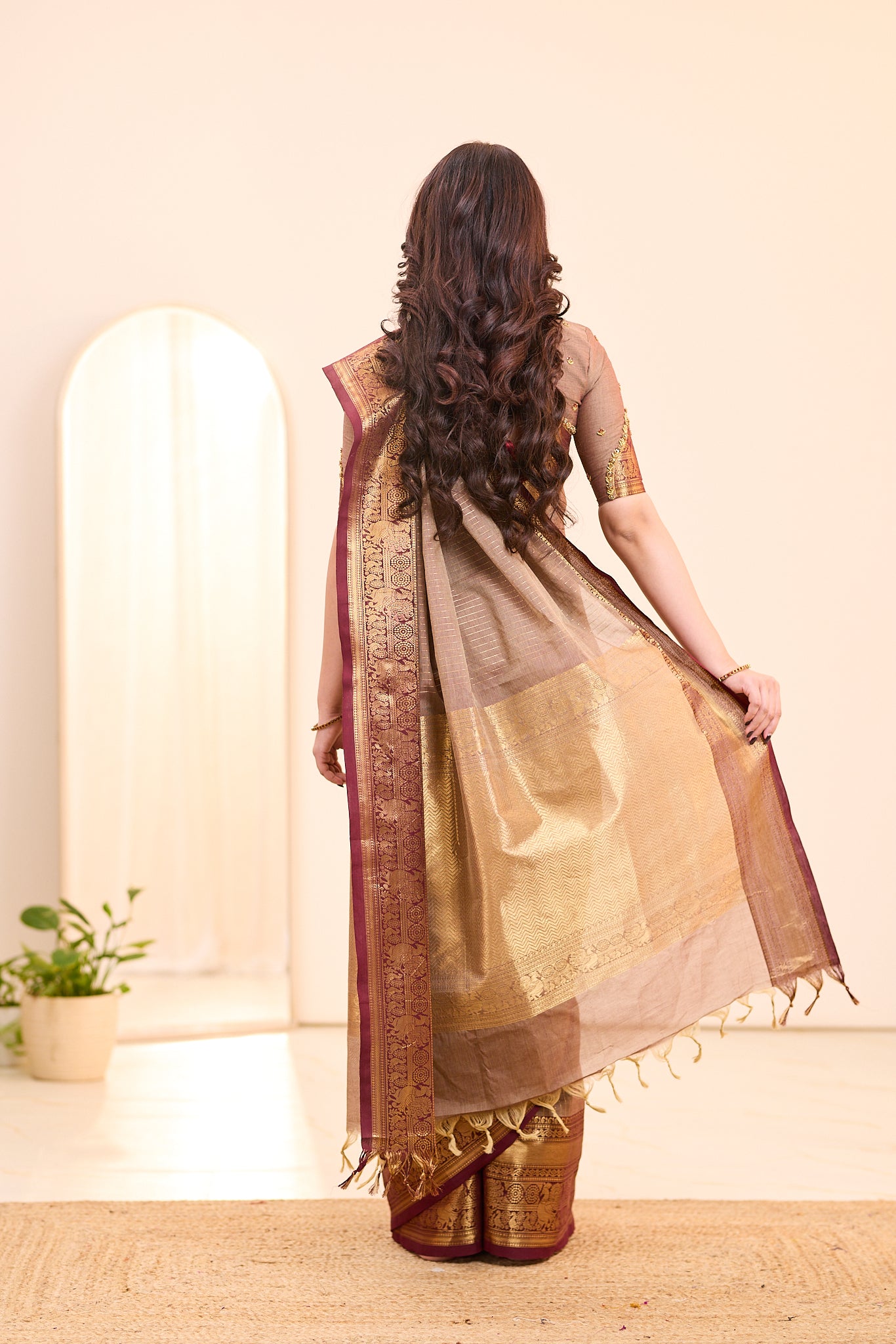 Earthy Cocoa Brown Chettinad Cotton Saree