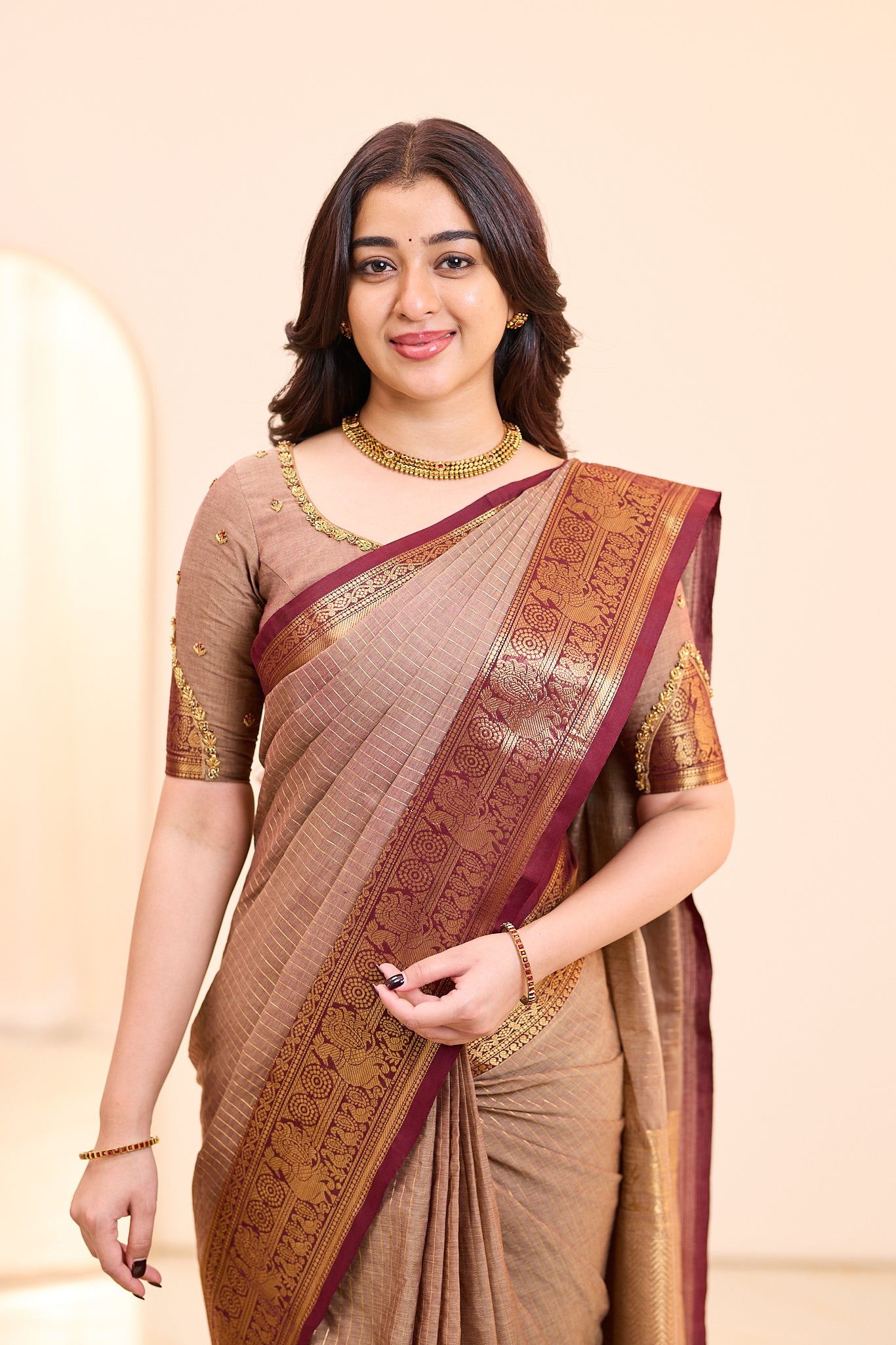 Earthy Cocoa Brown Chettinad Cotton Saree