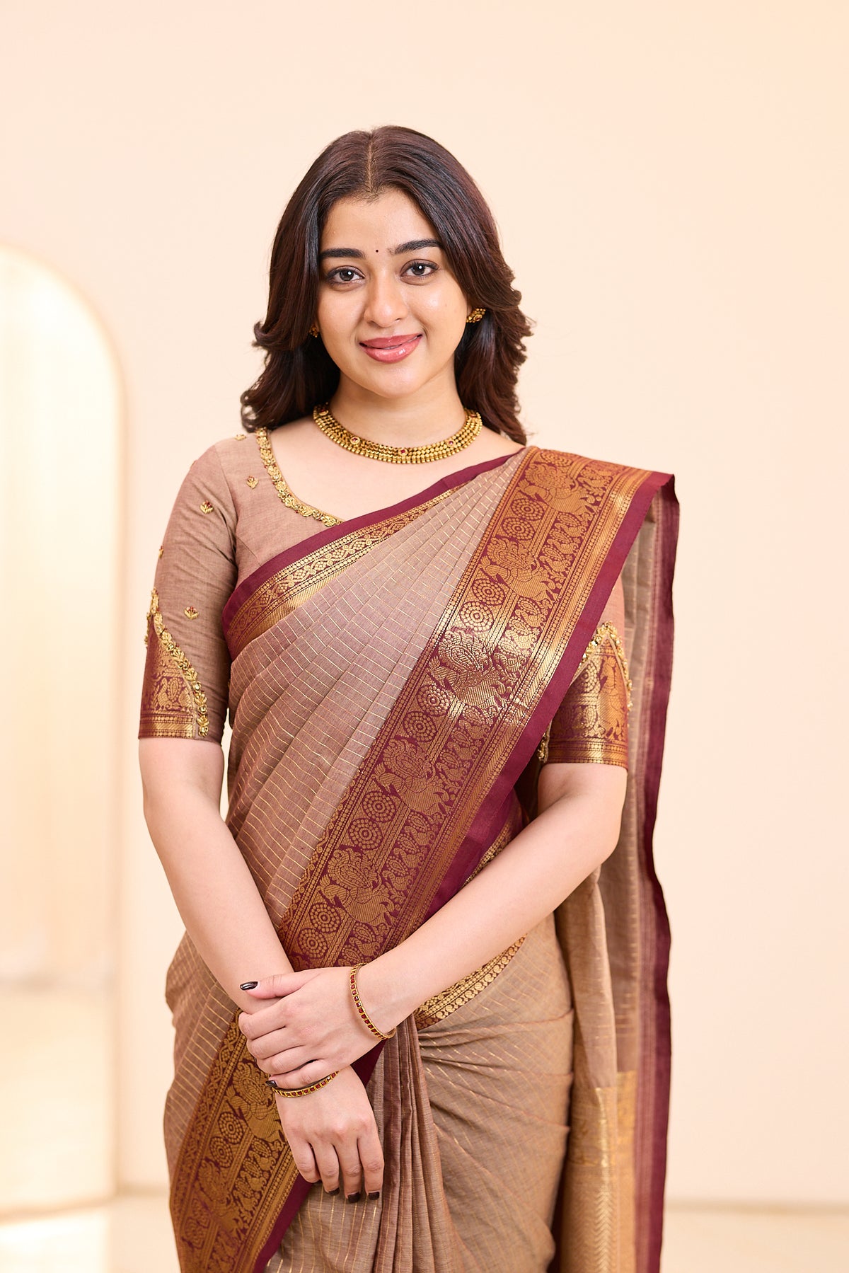 Earthy Cocoa Brown Chettinad Cotton Saree
