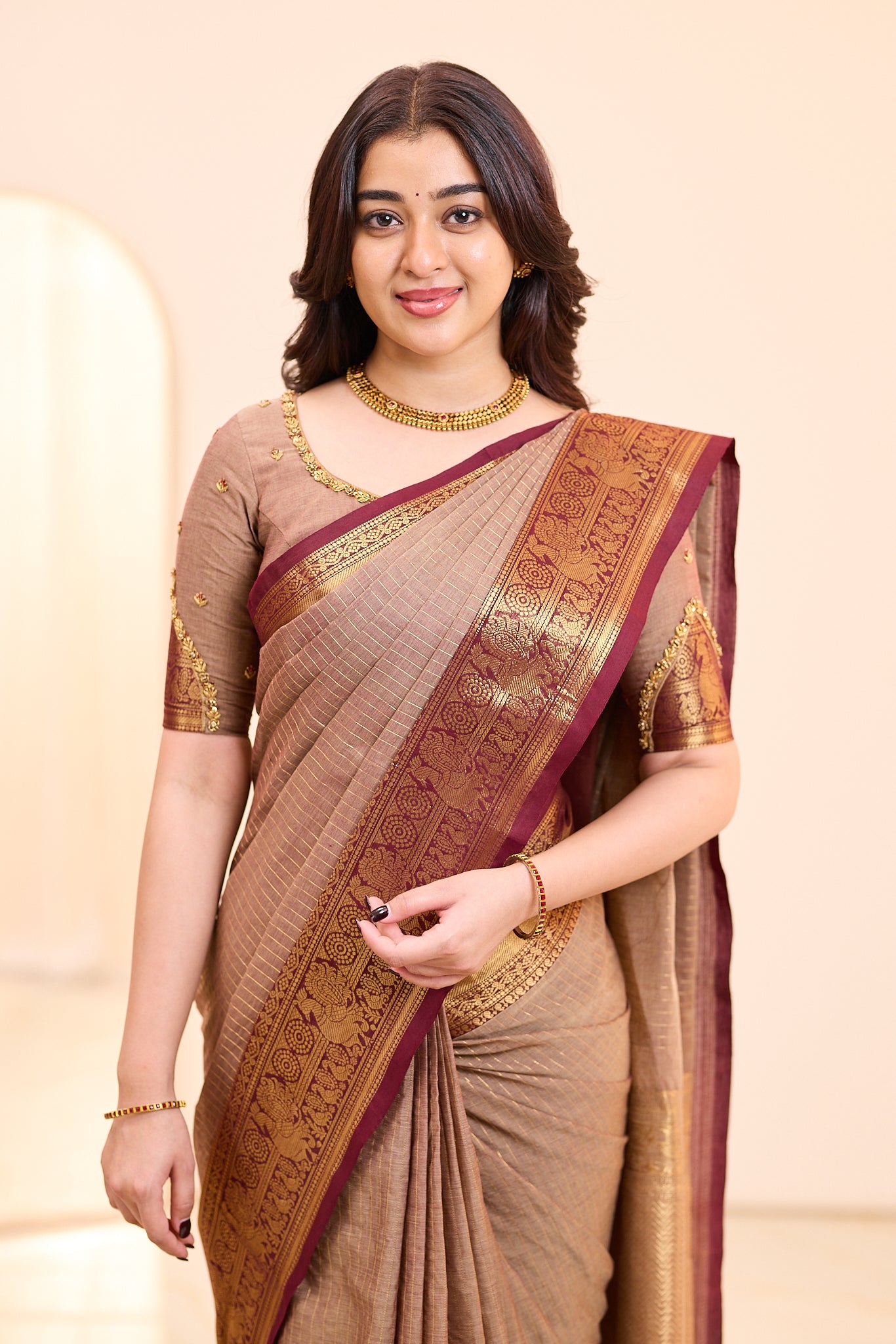 Earthy Cocoa Brown Chettinad Cotton Saree
