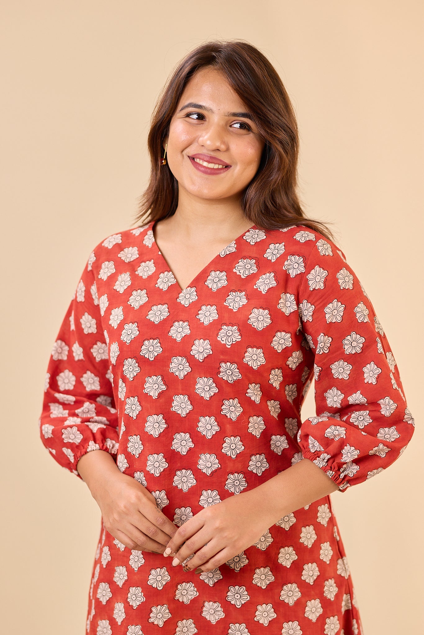 Maroon Bagru Hand- Block Printed Dress