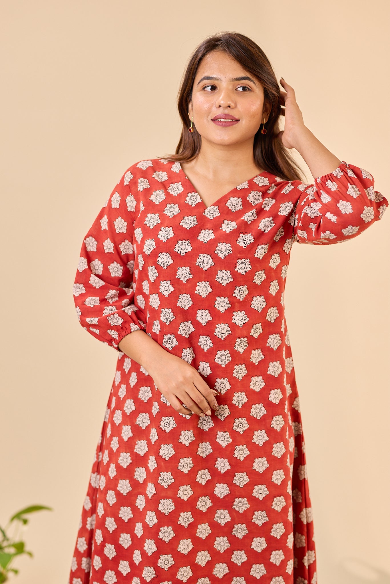 Maroon Bagru Hand- Block Printed Dress
