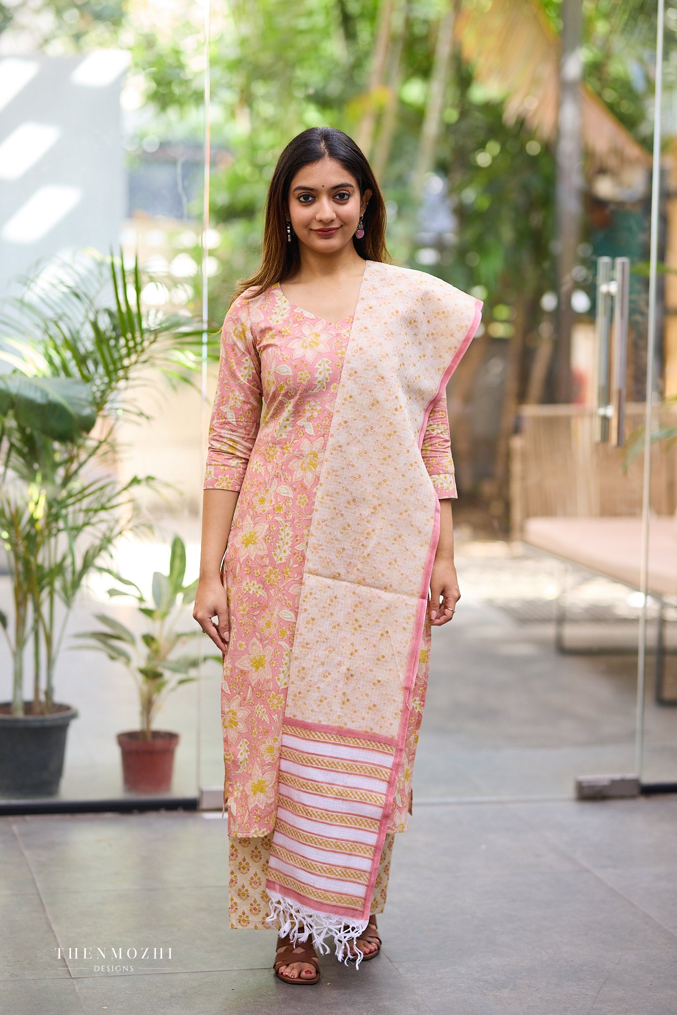 Soft peachy pink Block print Dupattas