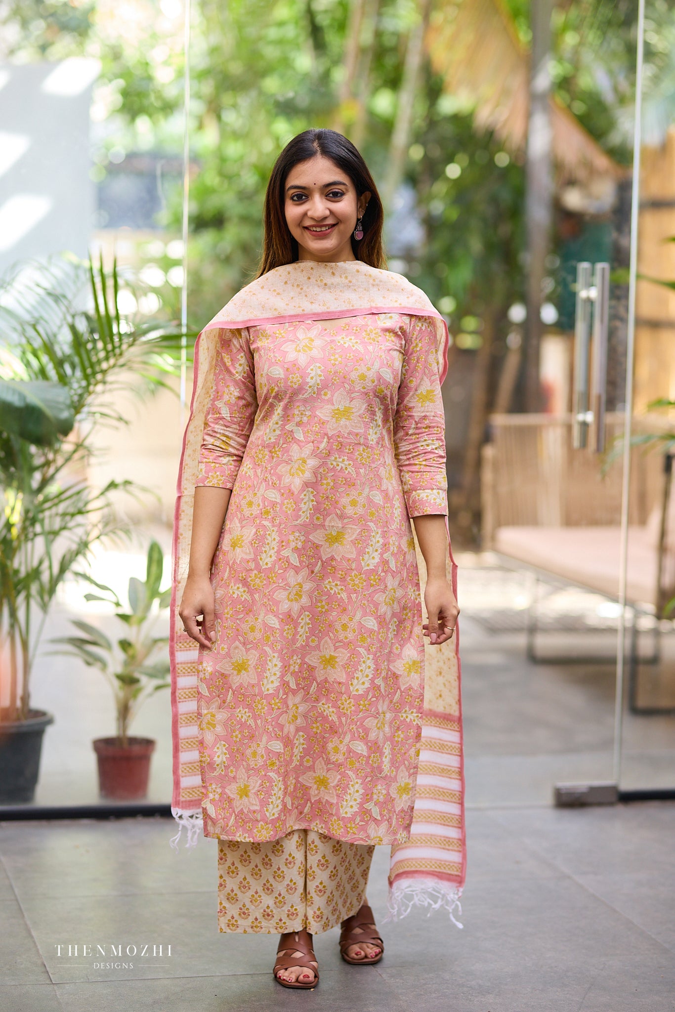 Soft peachy pink Block print Dupattas