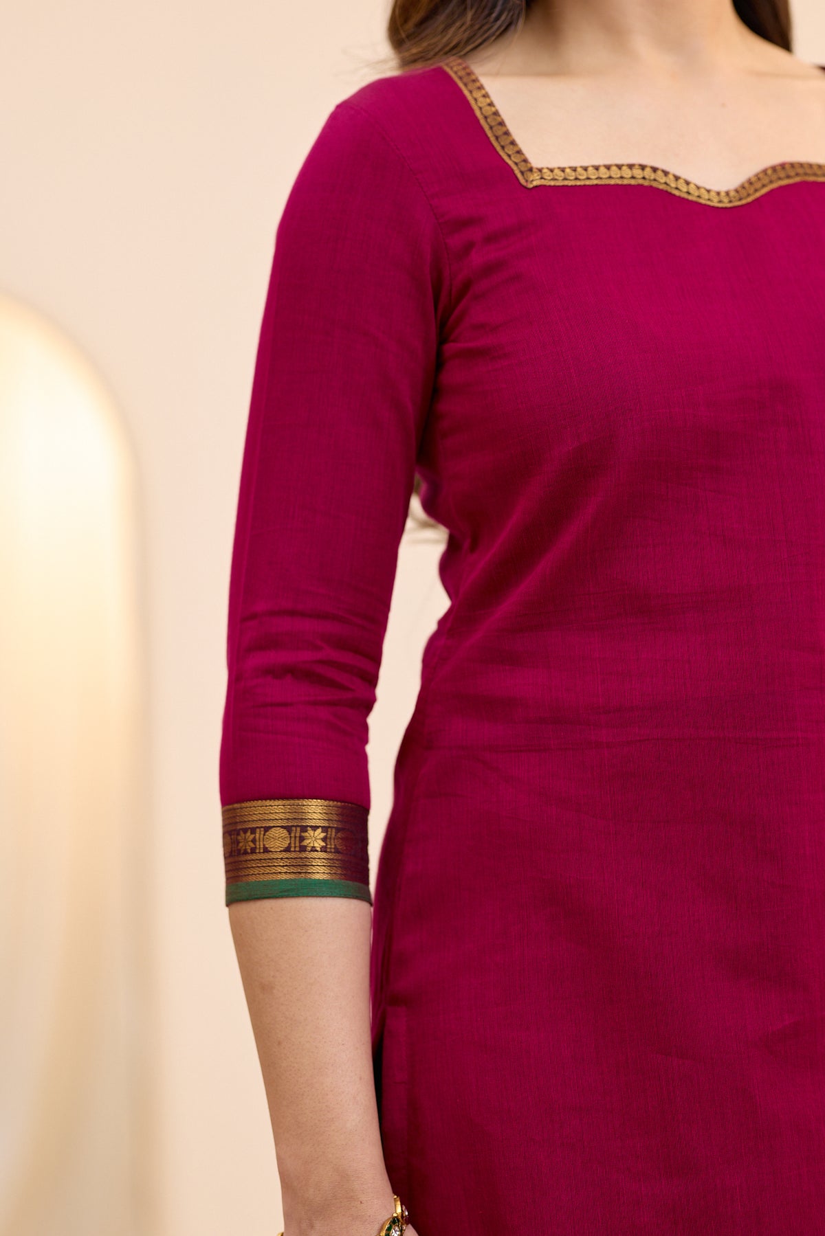 Electric Magenta Chettinad Cotton Top and Dupatta