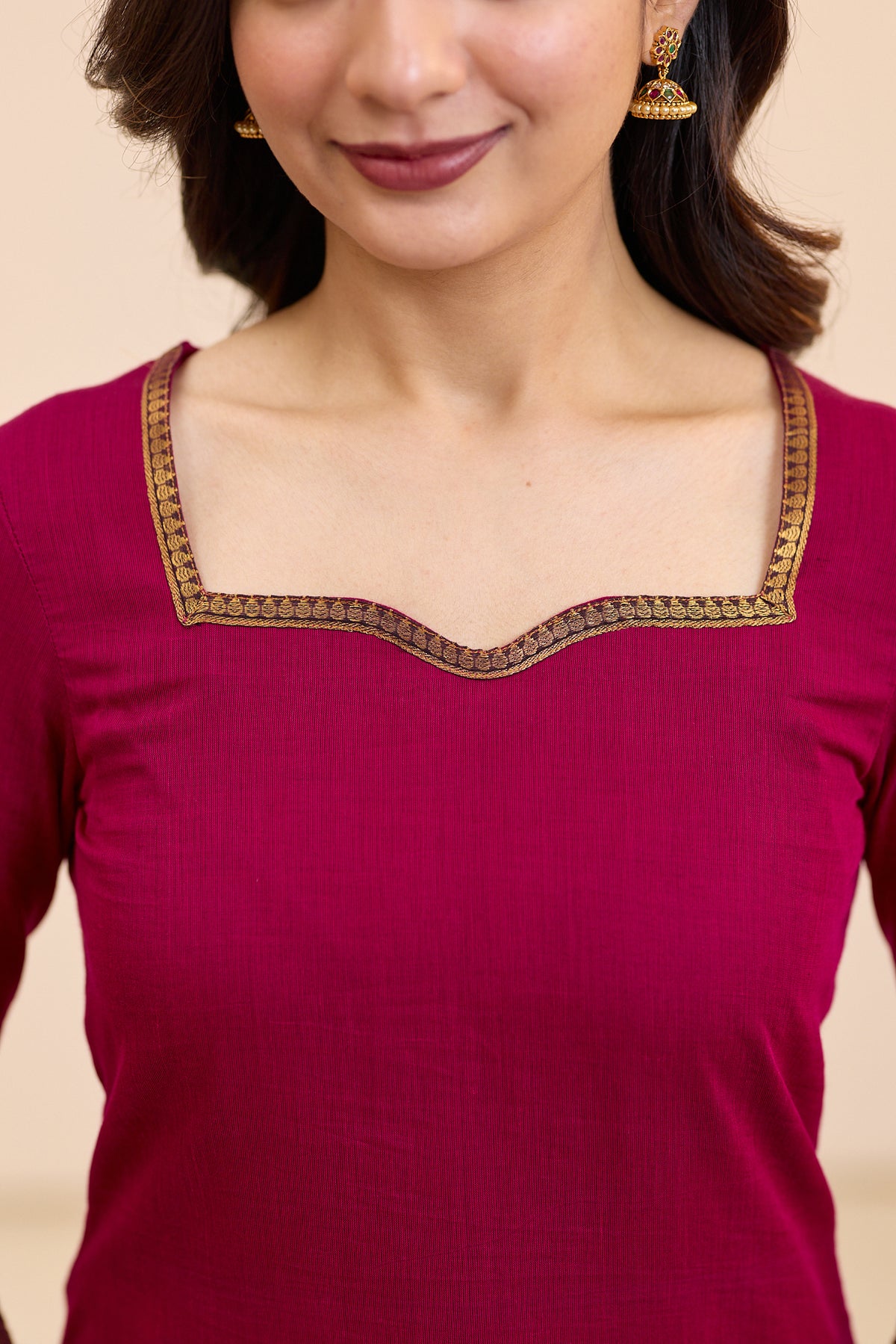 Electric Magenta Chettinad Cotton Top and Dupatta