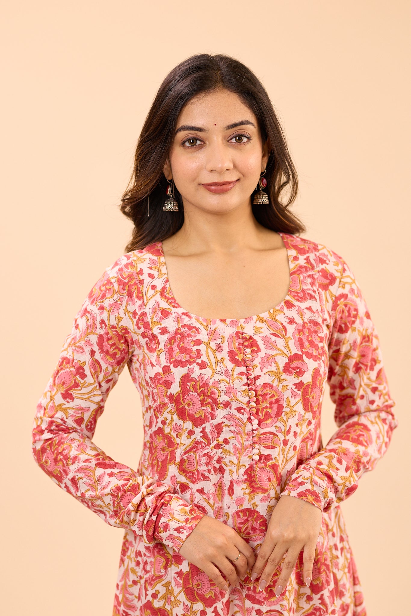 Red and White Floral Fit and Flare Cotton Salwar Suit Set