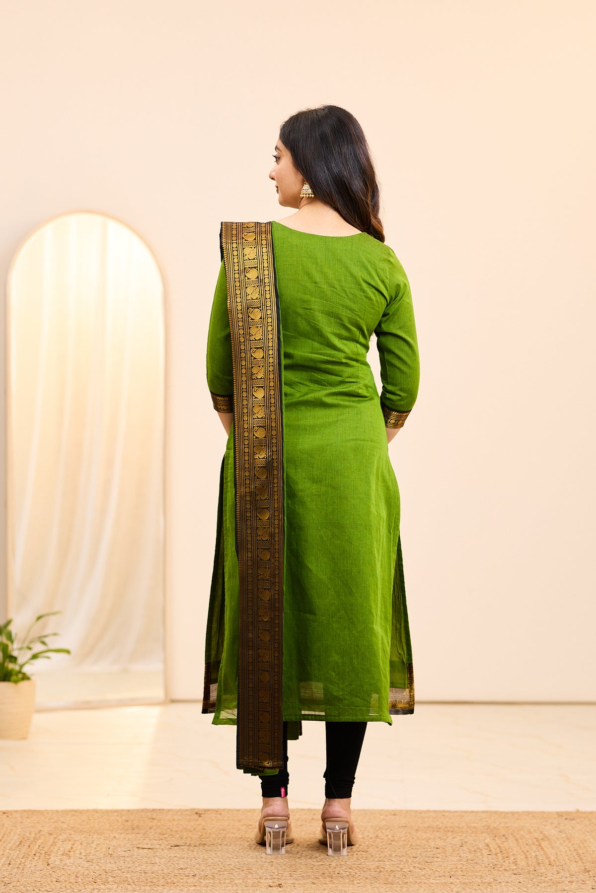 Fresh Green Chettinad Cotton Top and Dupatta
