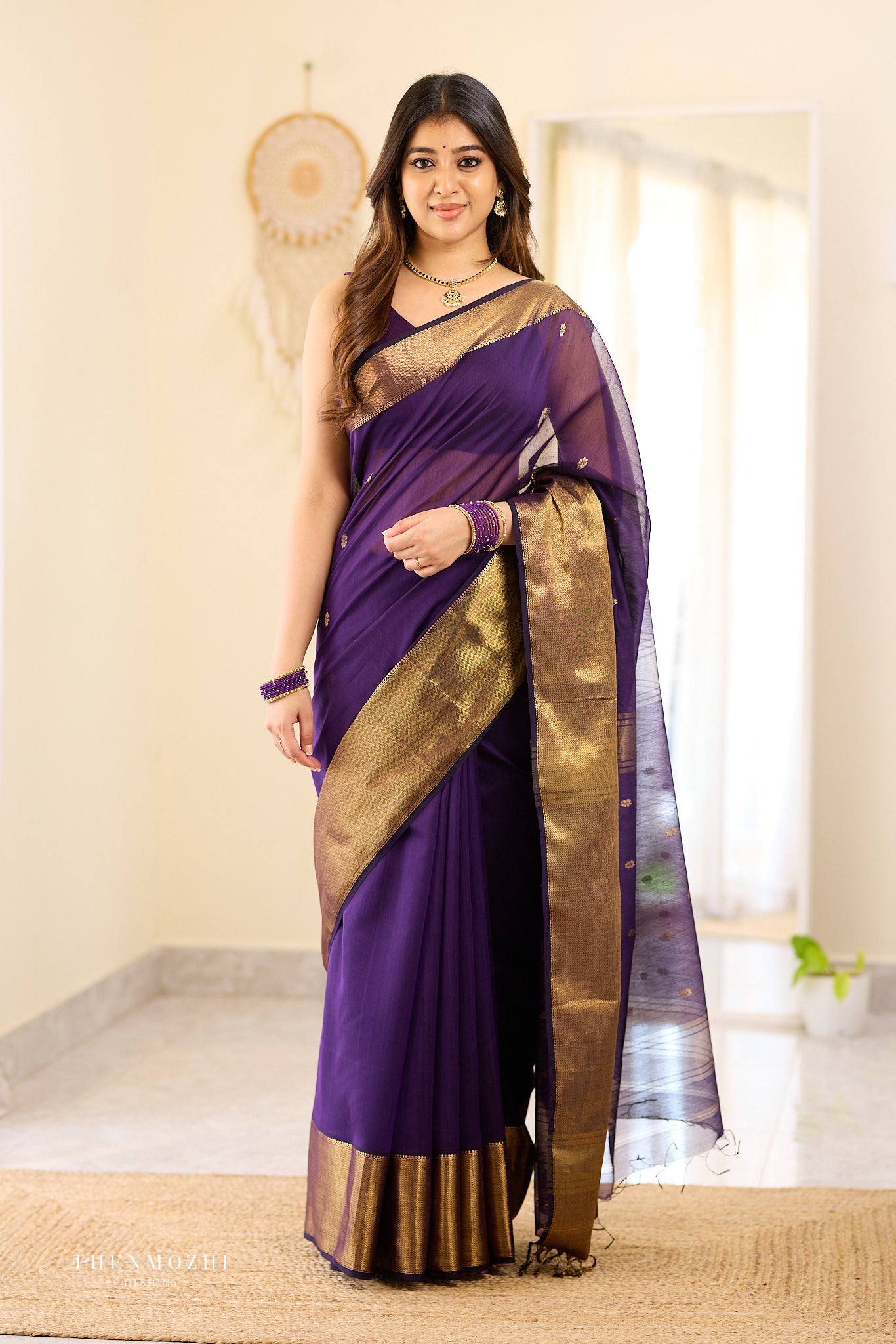 Royal Purple Big Border Maheshwari Silk Cotton Saree