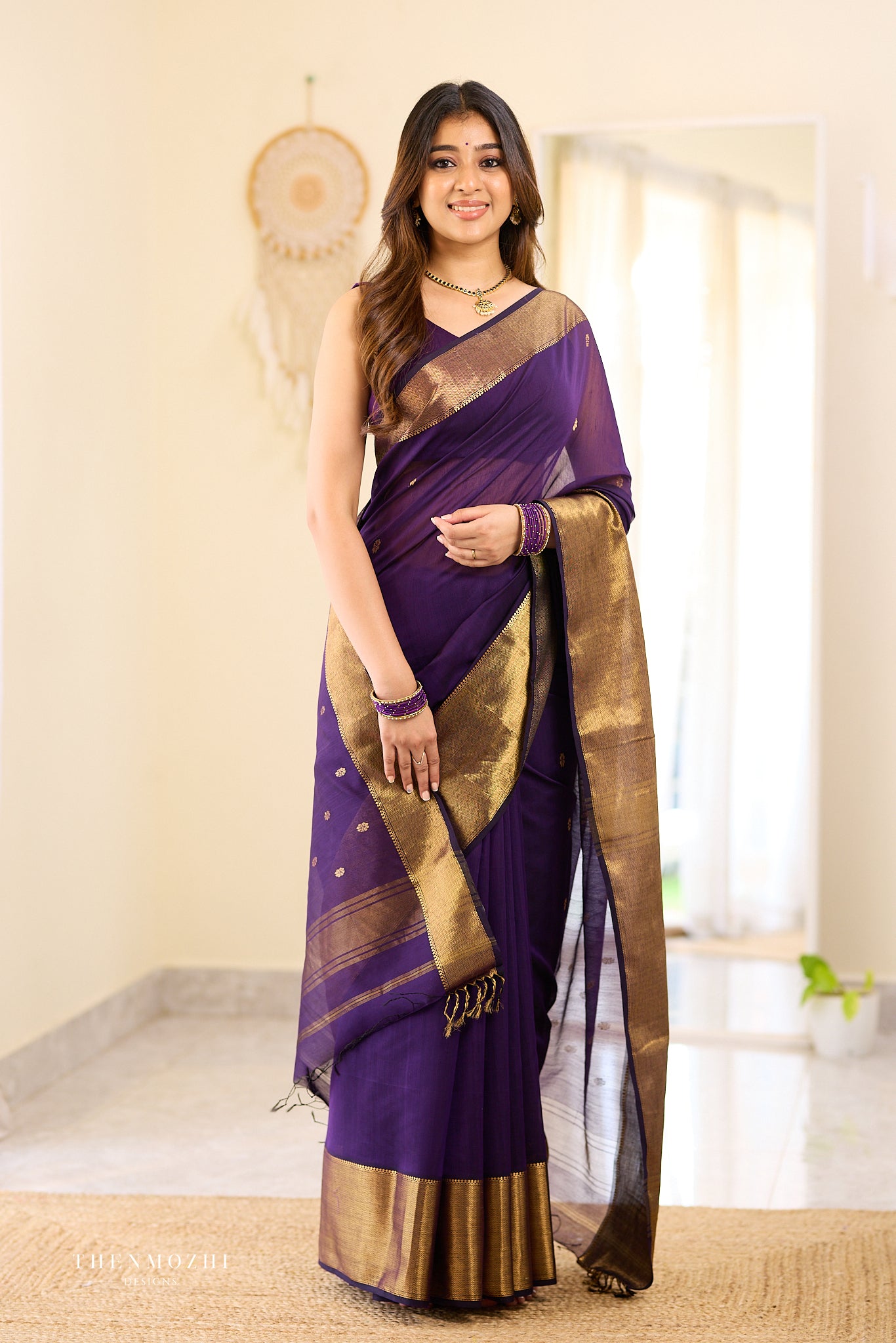 Royal Purple Big Border Maheshwari Silk Cotton Saree