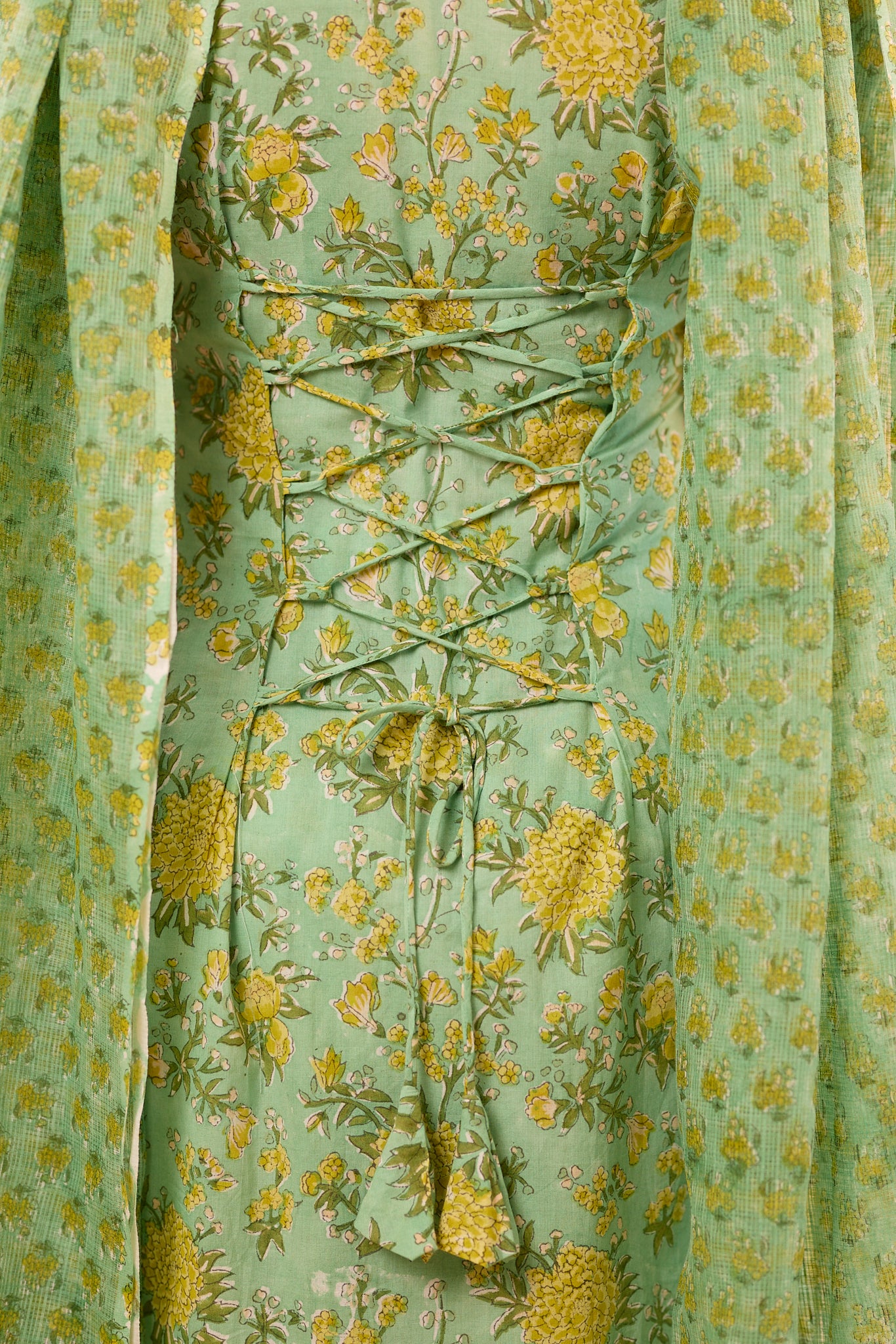 Pastel Green with Mustard Floral Printed Cotton Salwar Suit Set