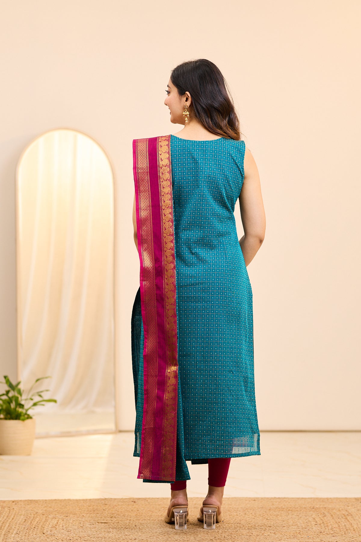 Oceanic Blue Chettinad Cotton Top and Dupatta