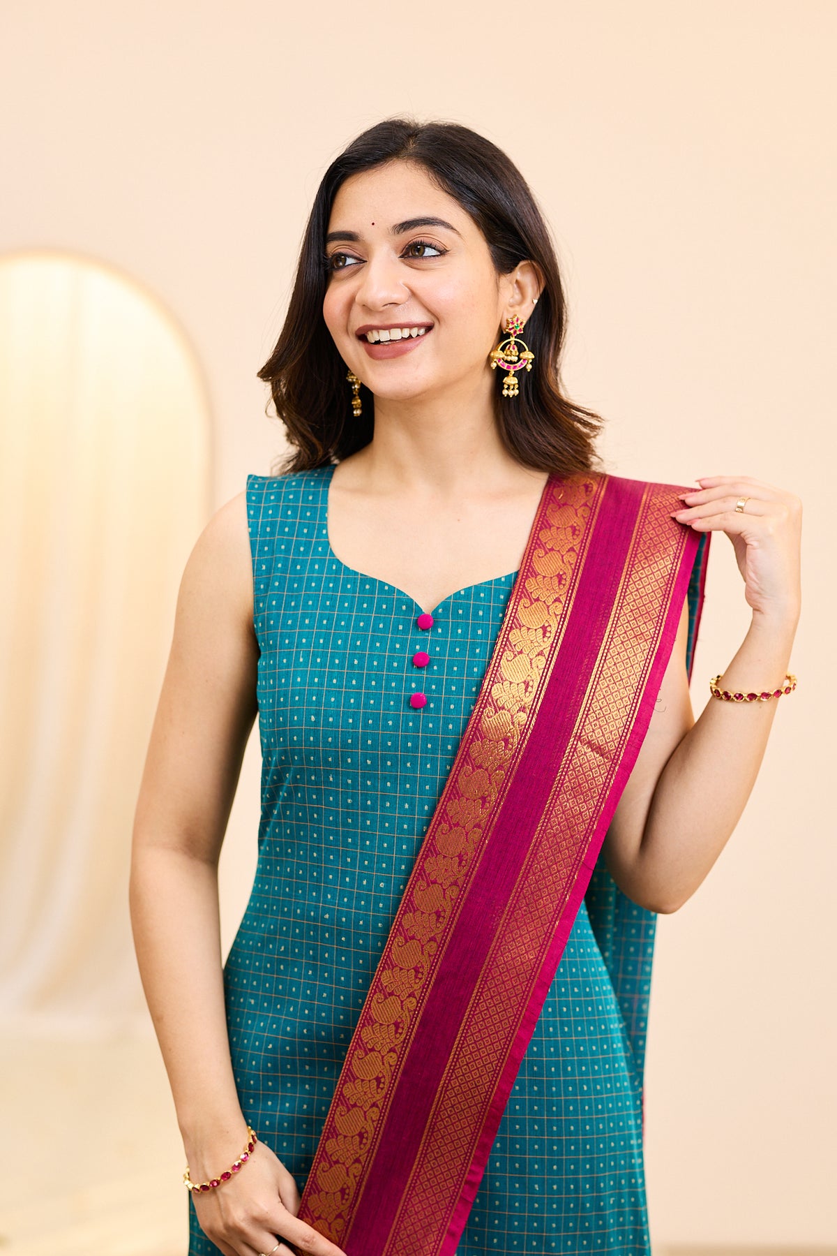 Oceanic Blue Chettinad Cotton Top and Dupatta
